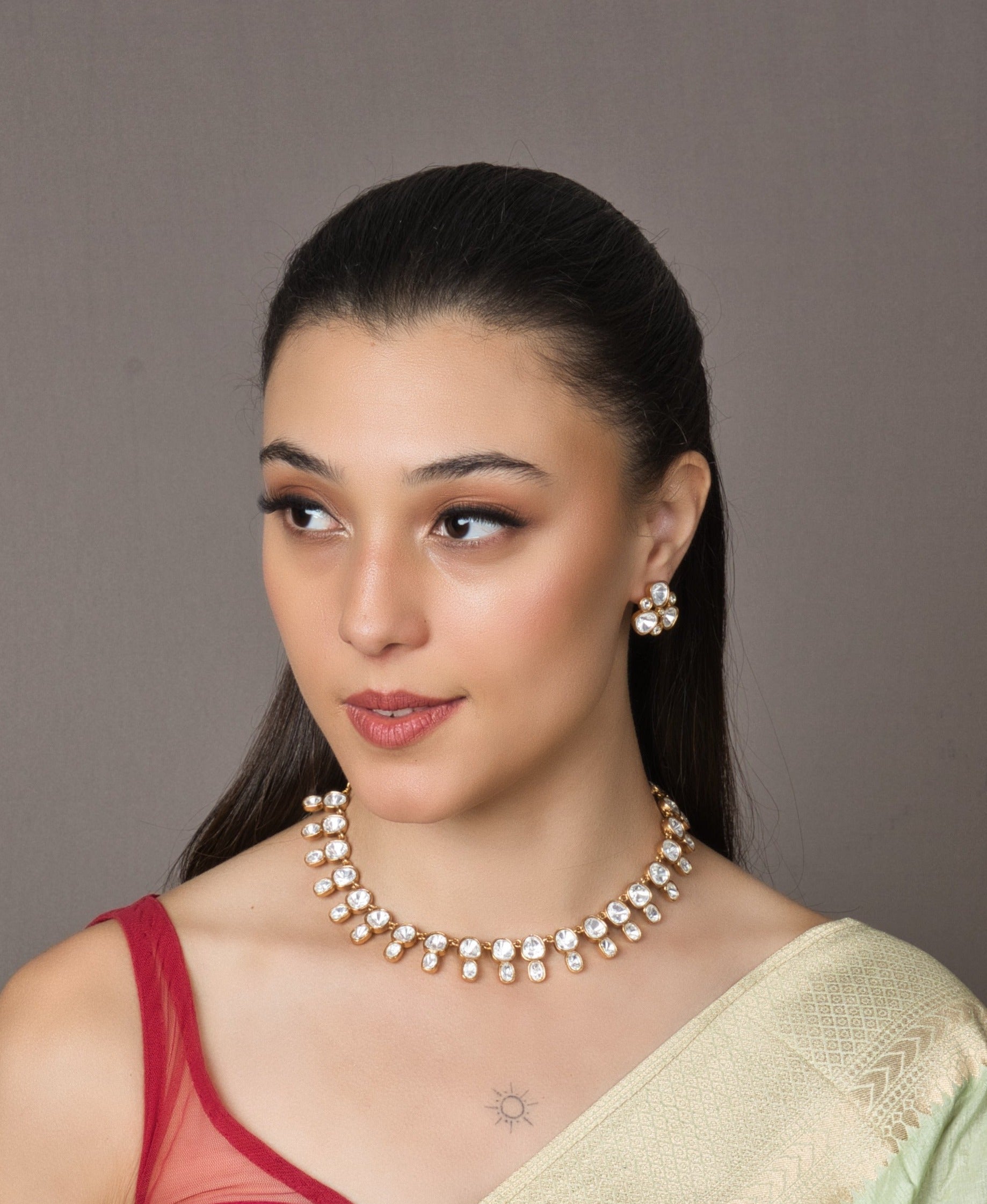 Exquisite Polki Kundan American Diamond Set - with Earrings - QUEENS JEWELS