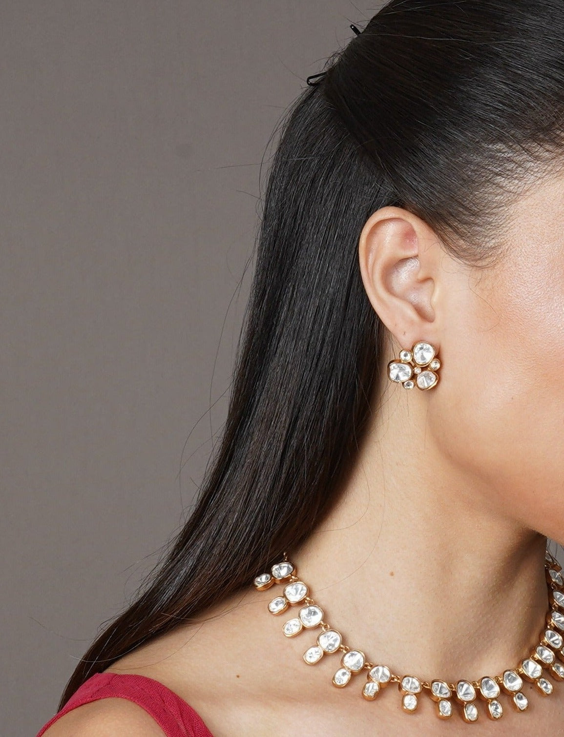 Exquisite Polki Kundan American Diamond Set - with Earrings - QUEENS JEWELS