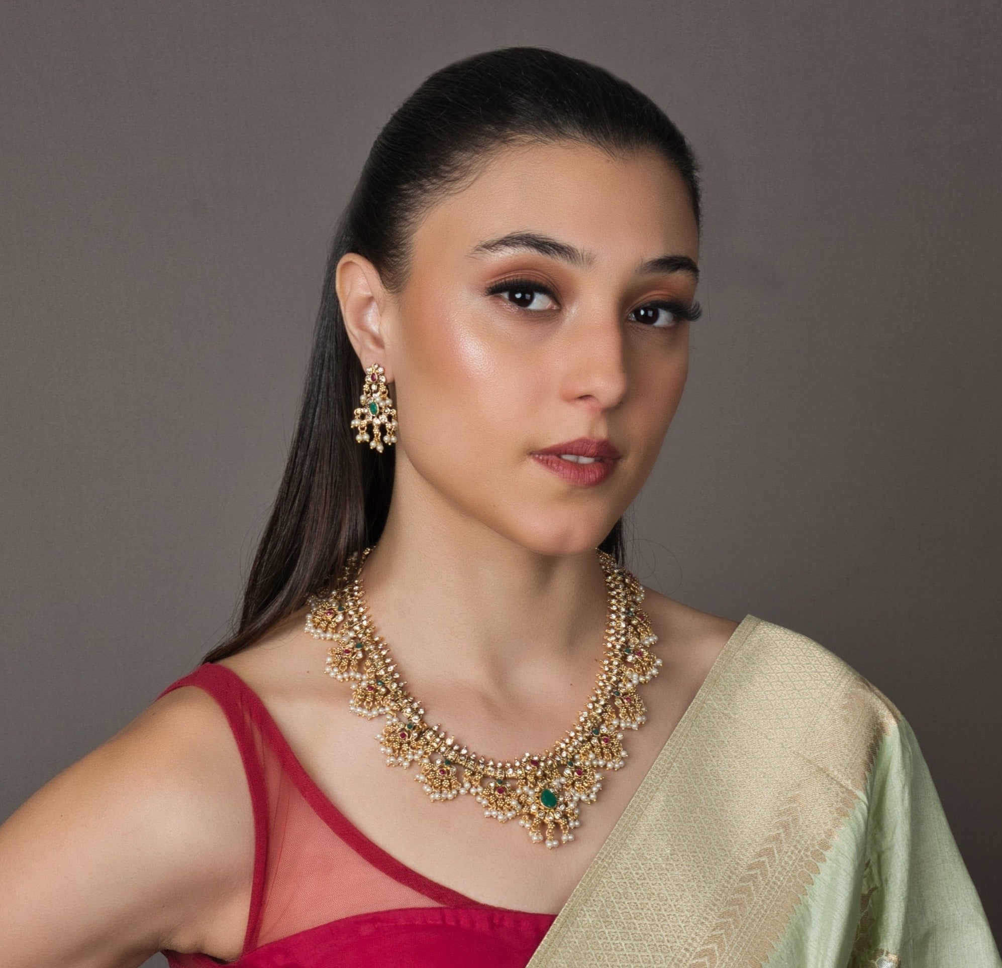 Gota Pusalu Temple Set with Earrings - QUEENS JEWELS