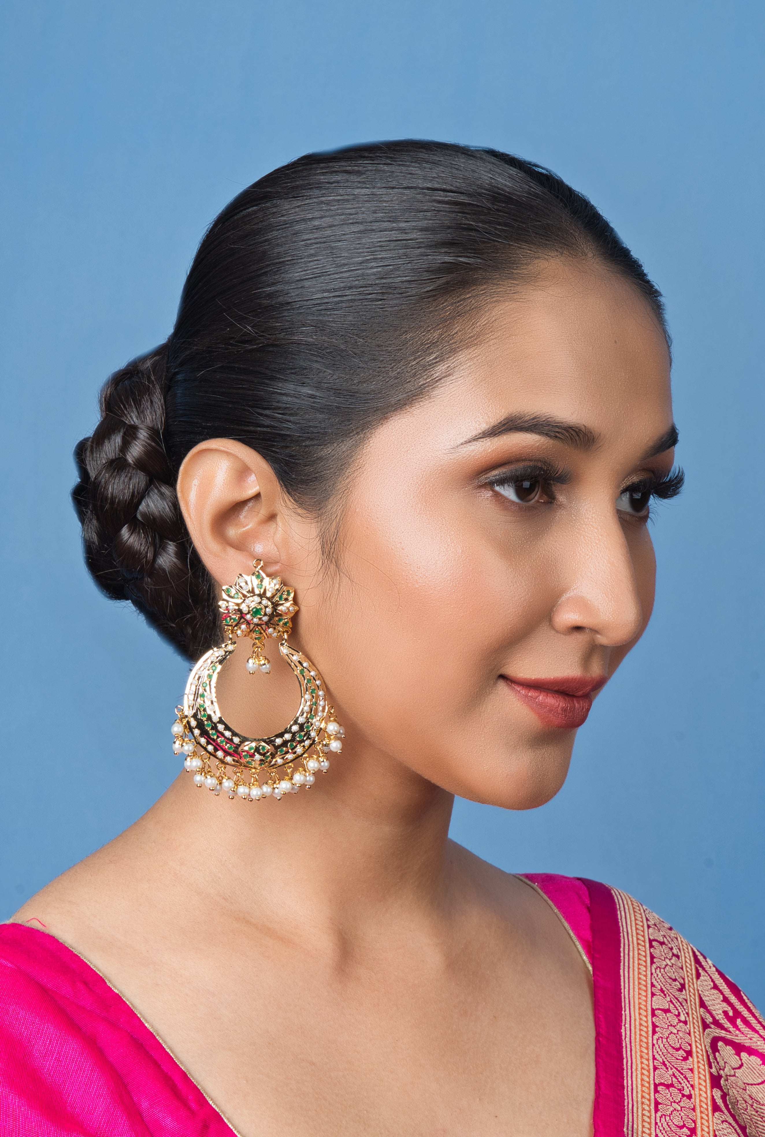 Royal Green Jadau Chaandbali - QUEENS JEWELS