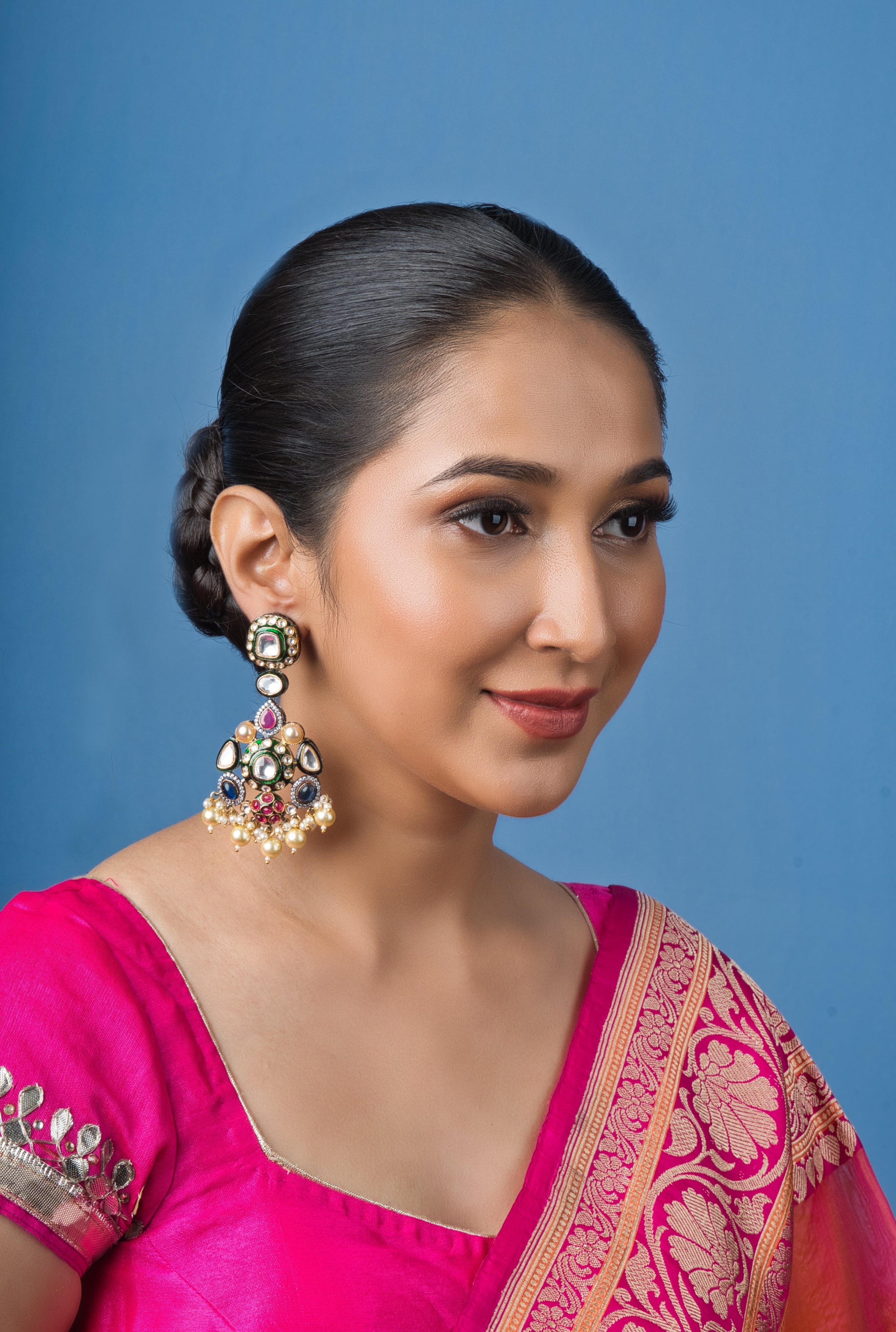 Victorian Style Polki Navratan Earrings - QUEENS JEWELS