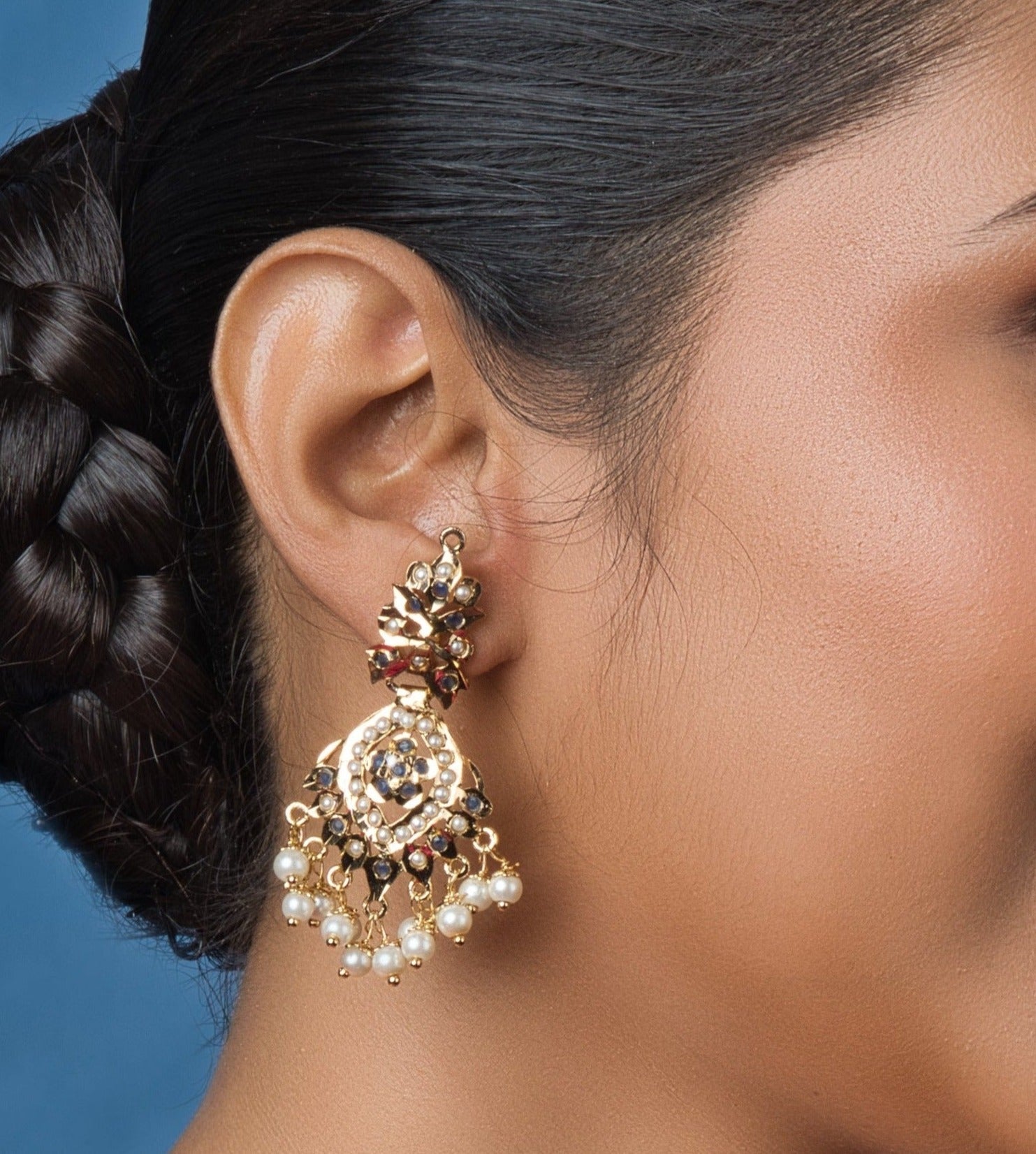 Anya Jadau Earrings - Dark Blue - QUEENS JEWELS