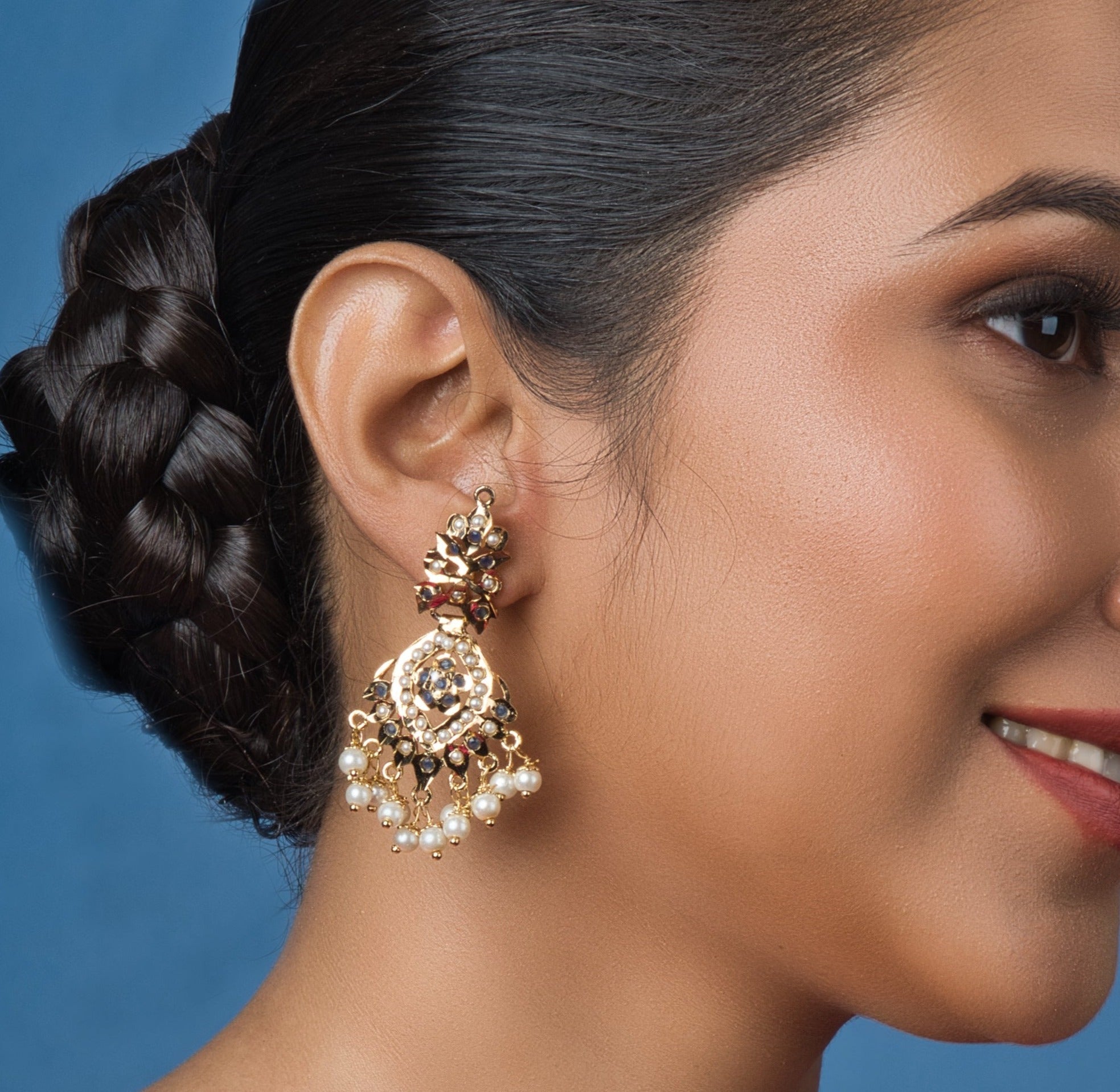 Anya Jadau Earrings - Dark Blue - QUEENS JEWELS