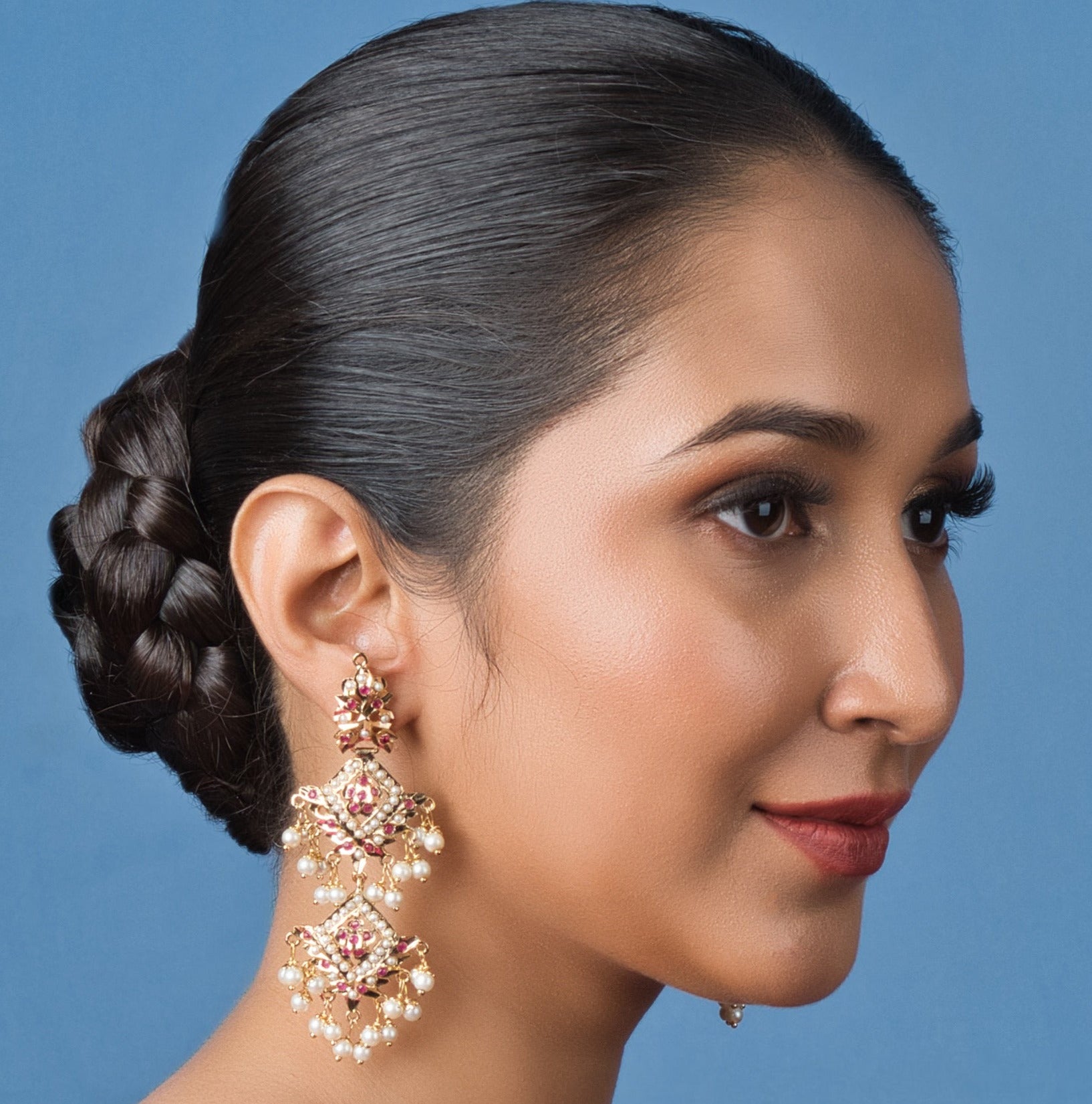 Inara Jadau Chandbaali Earrings - QUEENS JEWELS