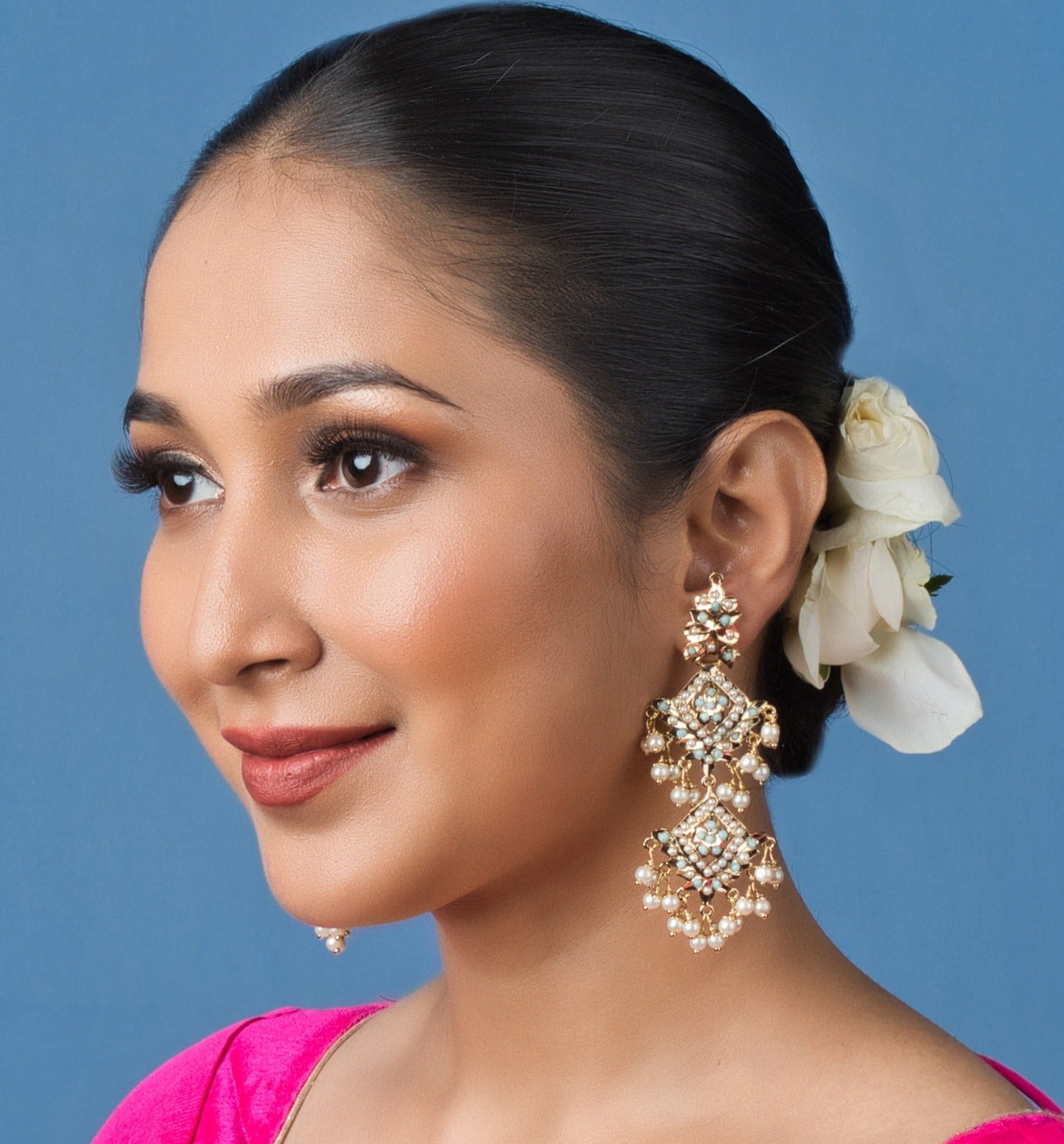 Inara Jadau Chandbaali Earrings - QUEENS JEWELS