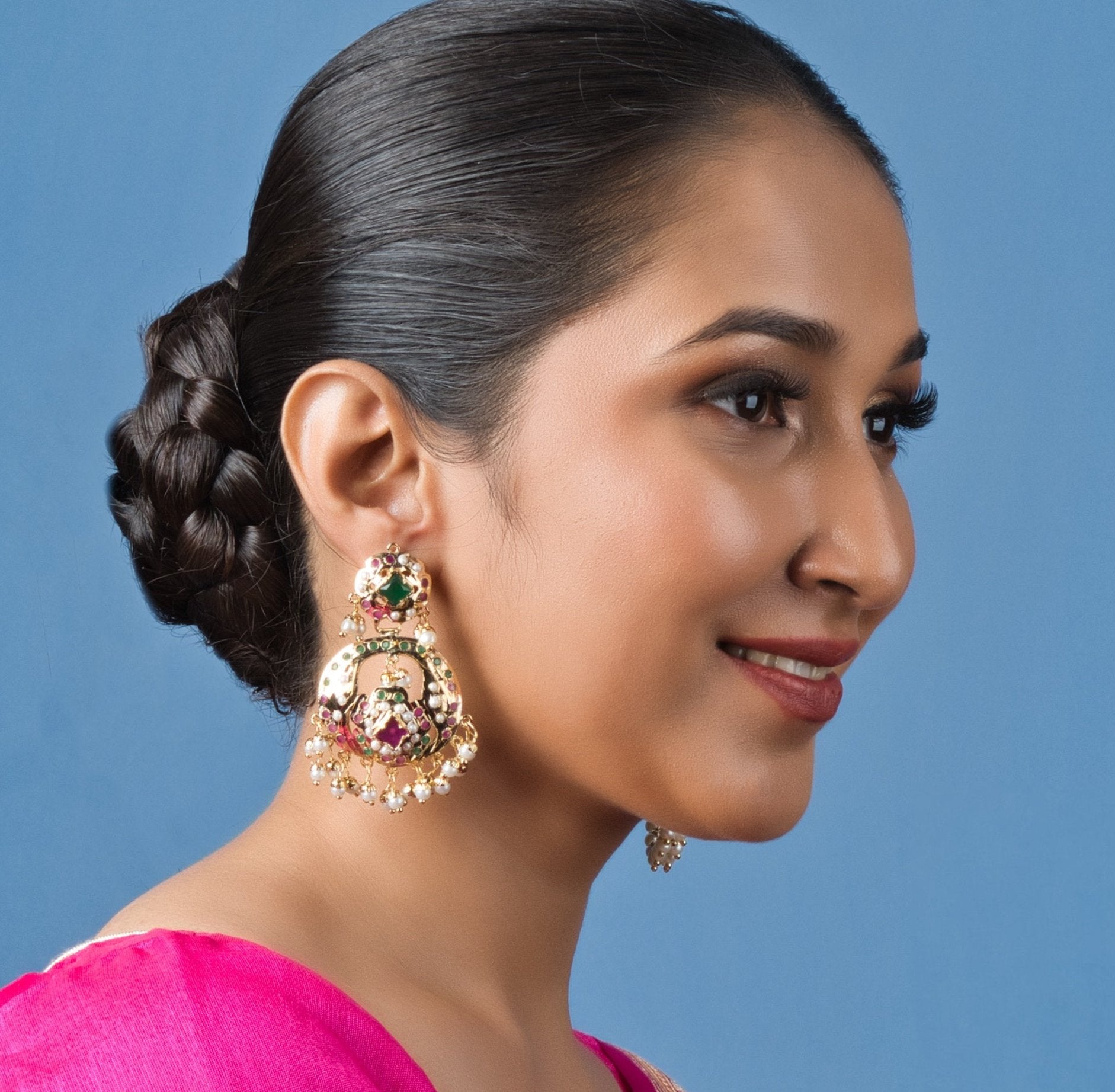 Zeenat Jadau Chandbali Earring - Multicolor - QUEENS JEWELS