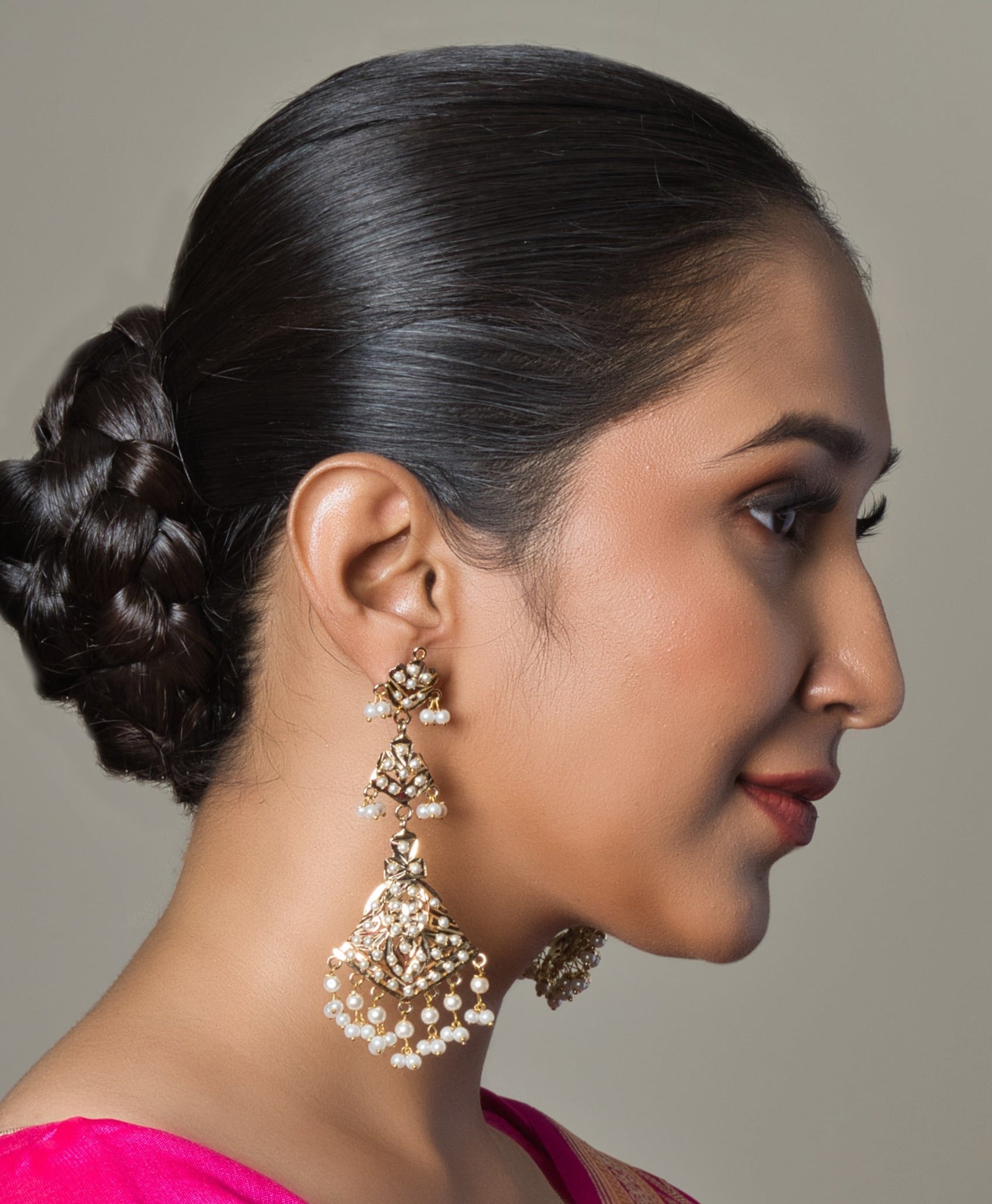 Anandi Pearl White Jadau Earrings - QUEENS JEWELS