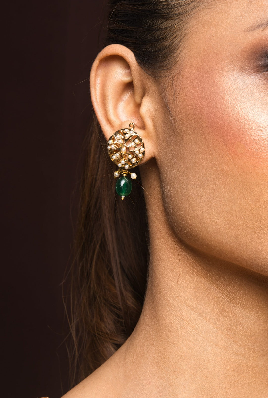 Amya Jadau Green Earrings - QUEENS JEWELS