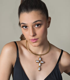 Baroque Pearl Cross Gold Plated Necklace - Adjustable - QUEENS JEWELS
