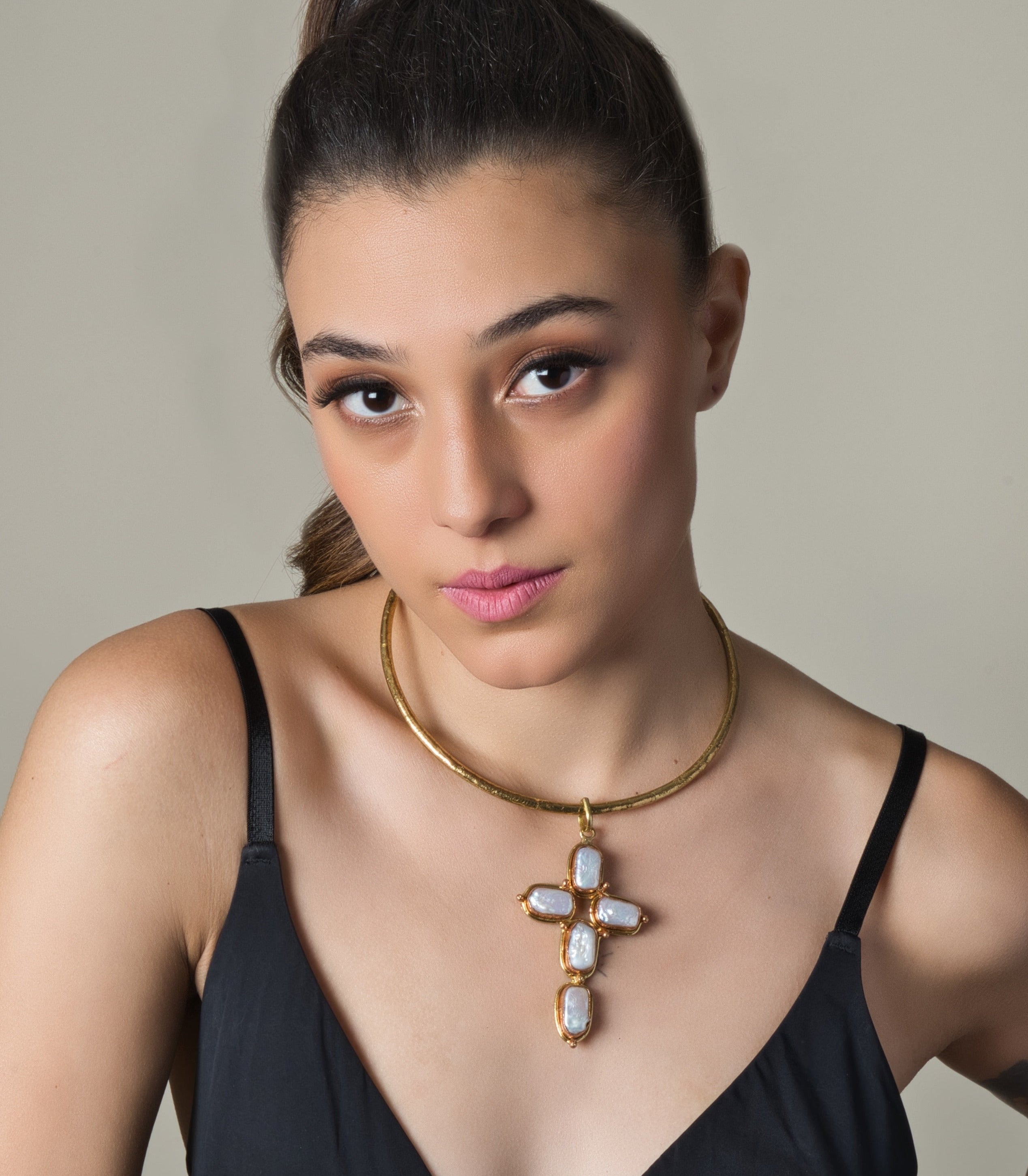 Baroque Pearl Cross Gold Plated Necklace - Adjustable - QUEENS JEWELS