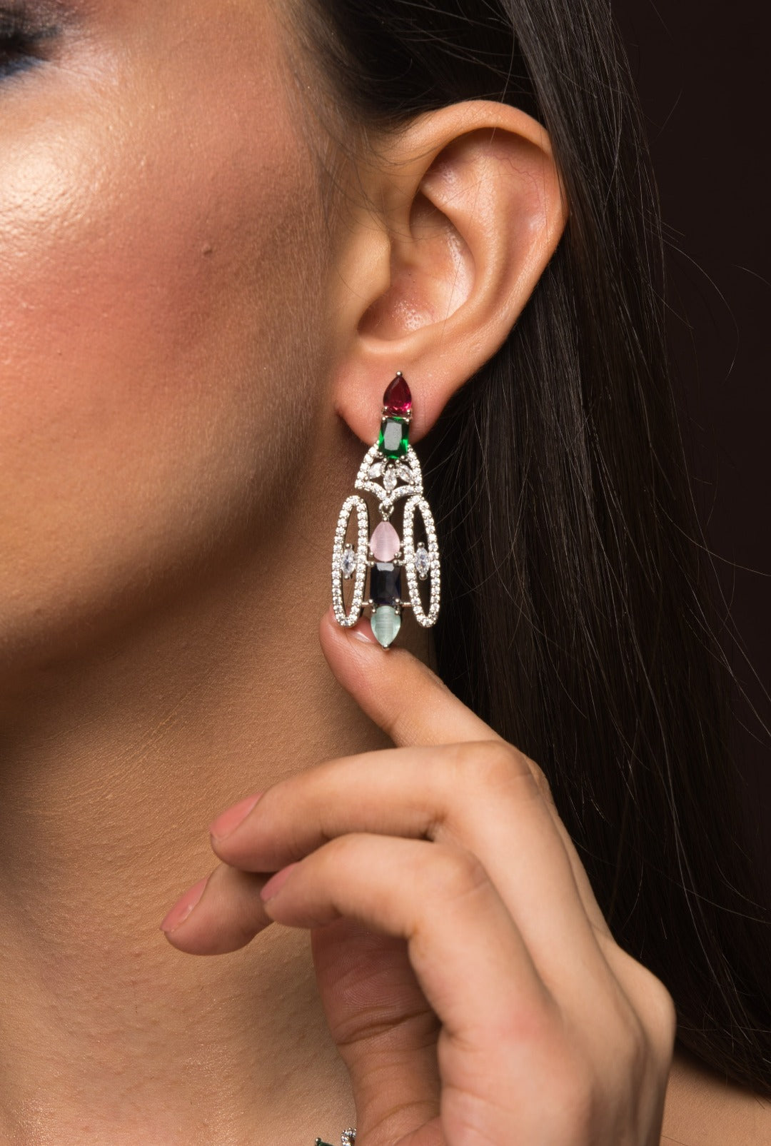 Afreya American Diamond Multicolour Necklace Set With Earrings - QUEENS JEWELS