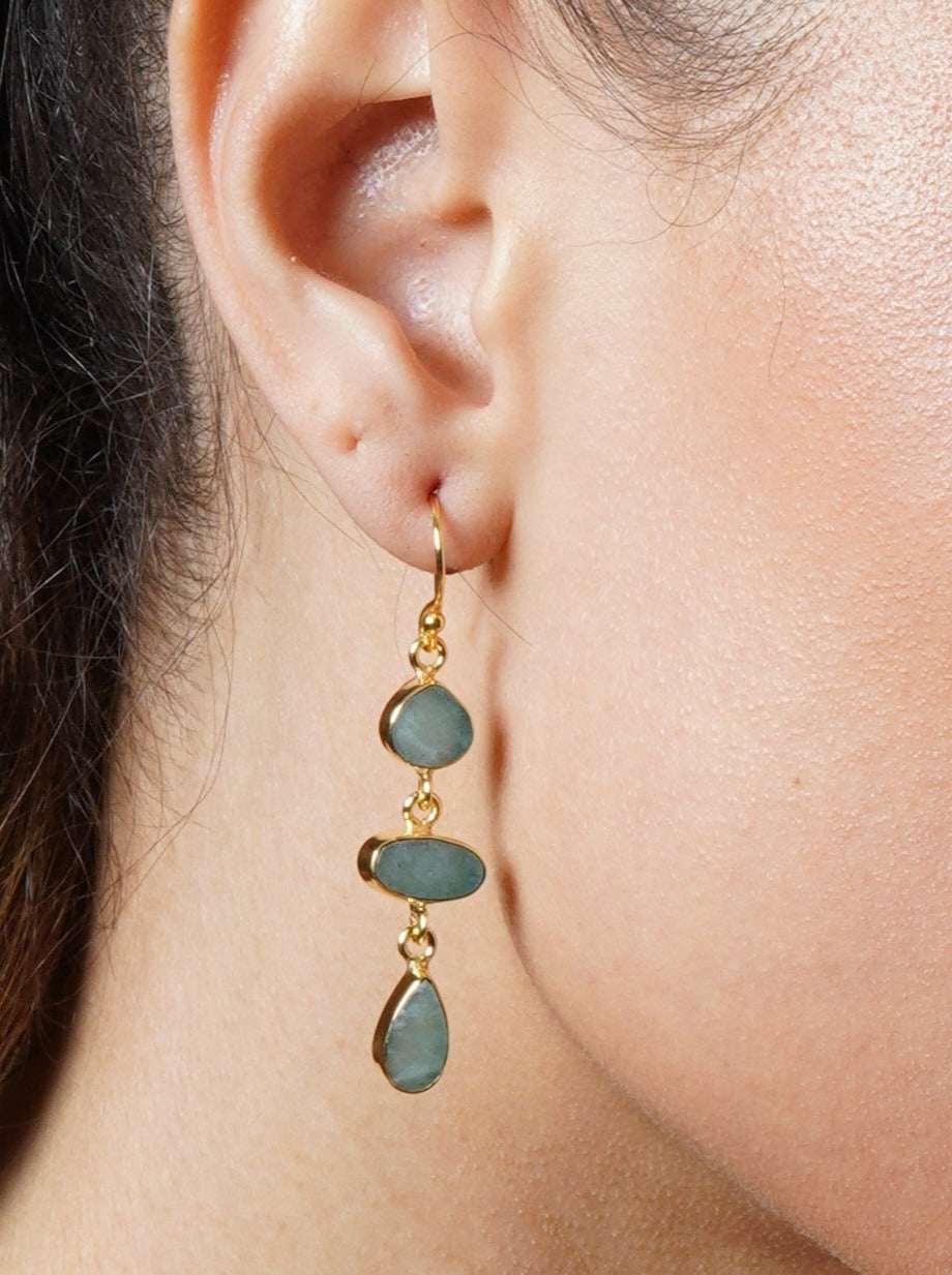 Amazonite Triple Stone Earrings - QUEENS JEWELS