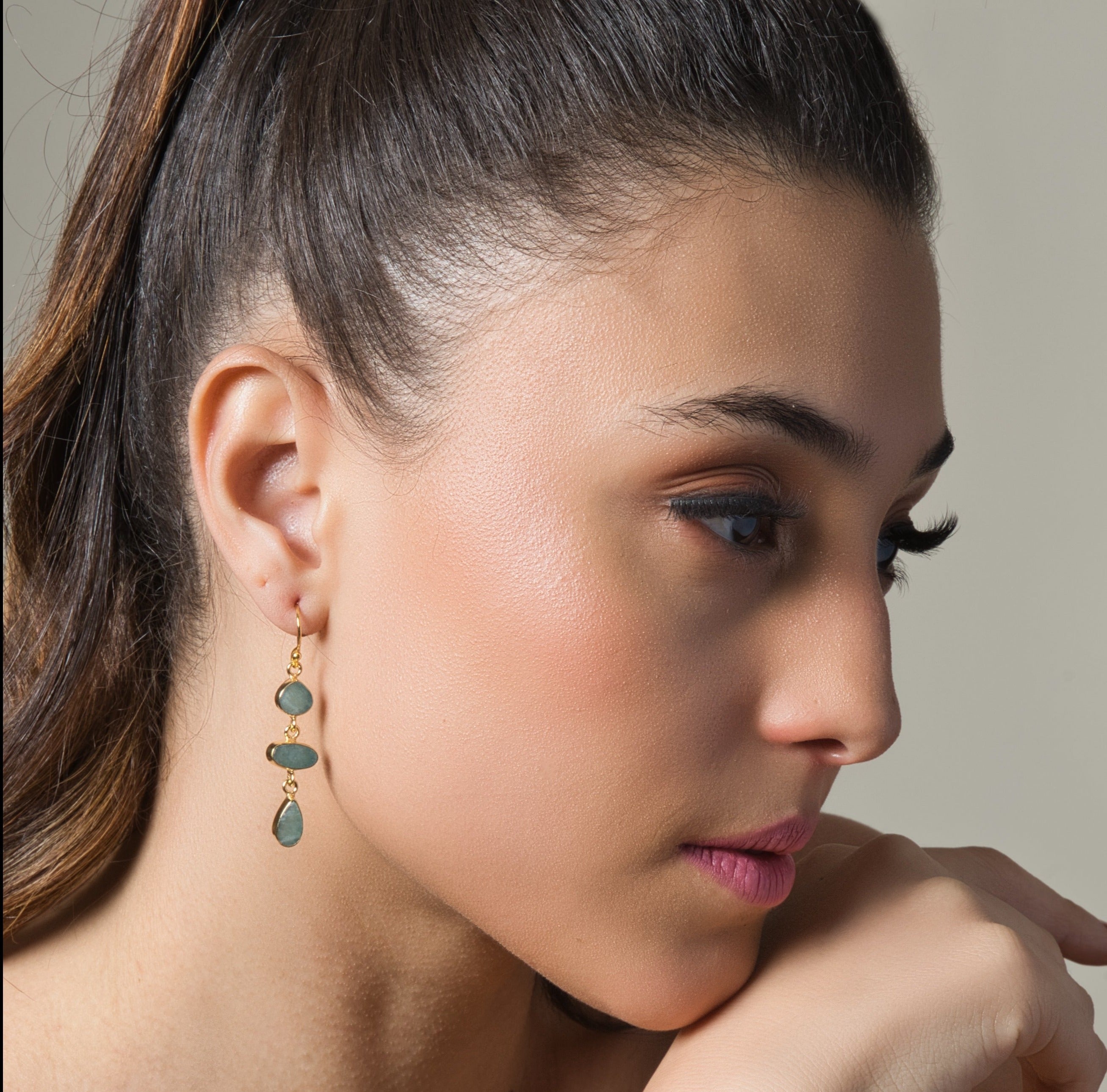 Amazonite Triple Stone Earrings - QUEENS JEWELS