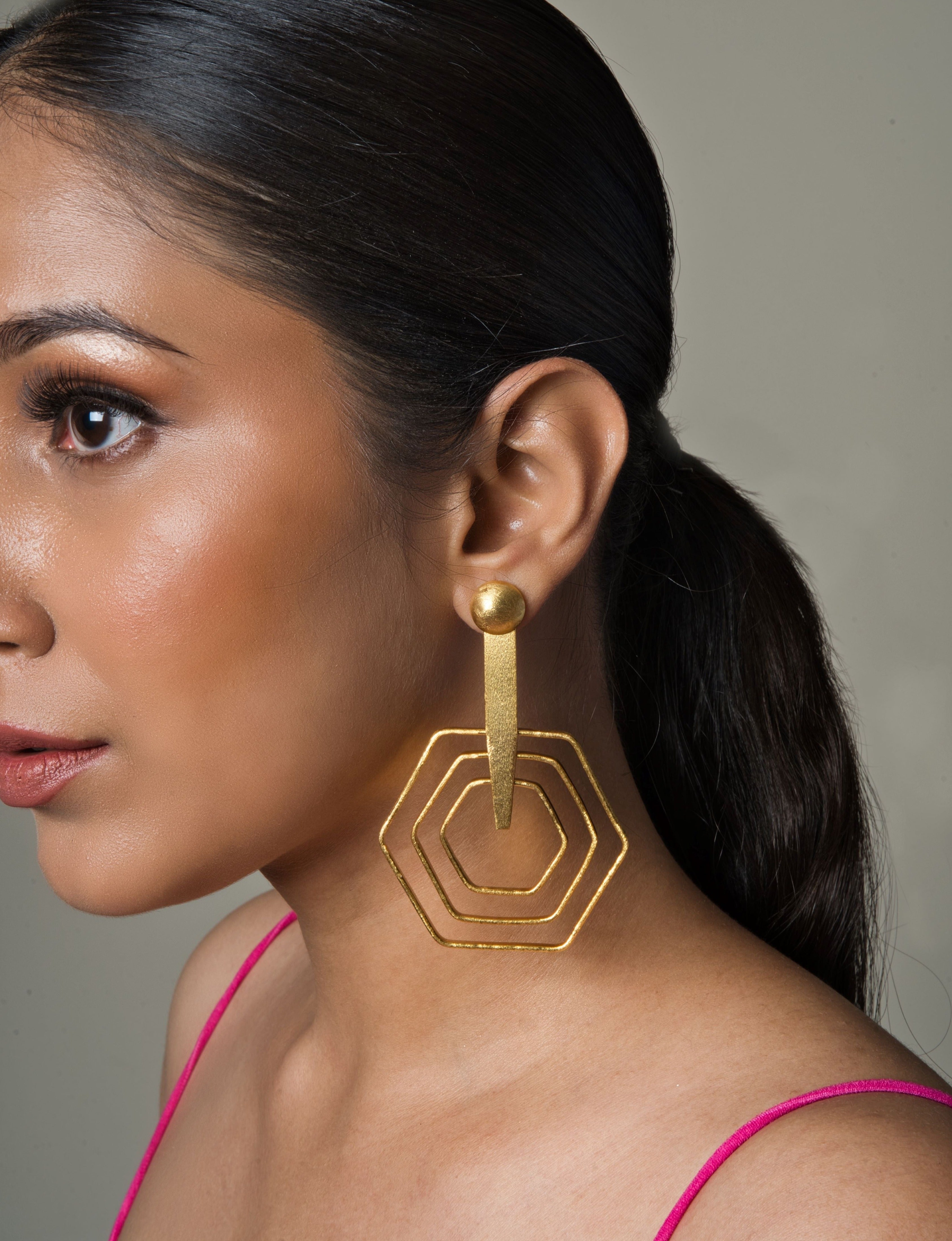Honeycomb Gold Plated Danglers - QUEENS JEWELS