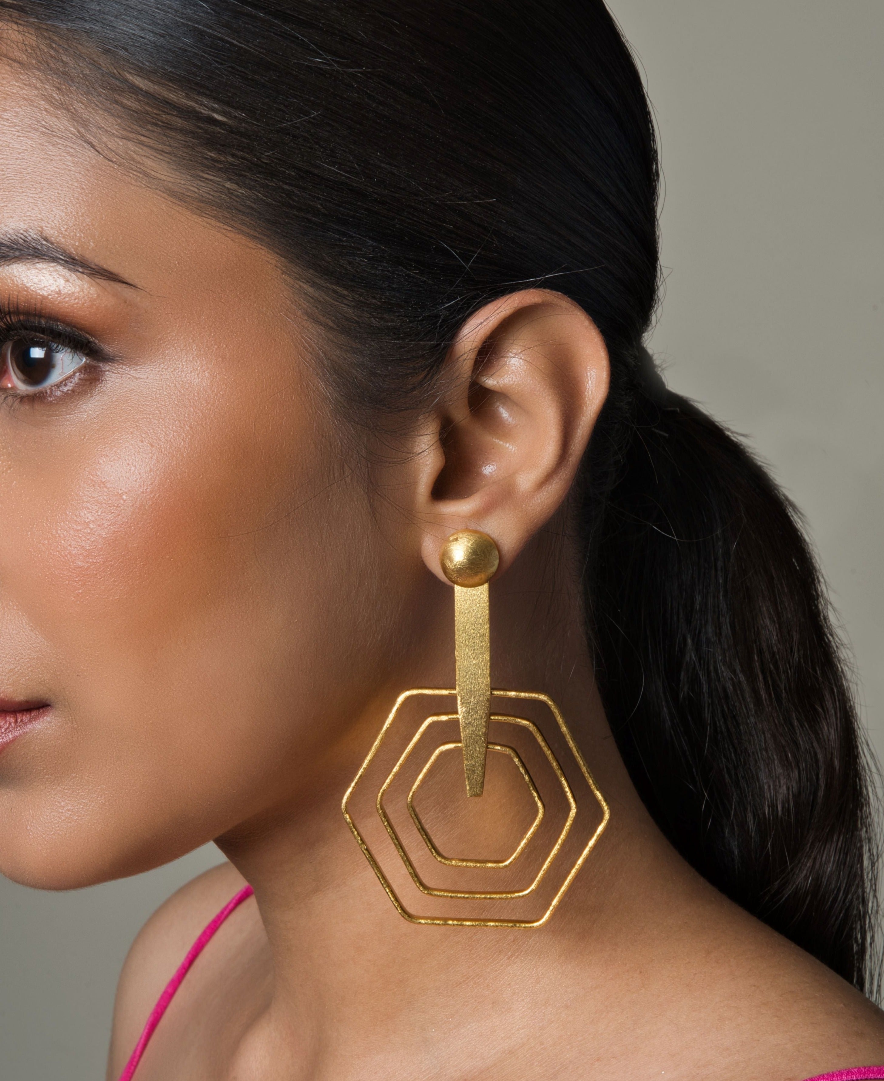 Honeycomb Gold Plated Danglers - QUEENS JEWELS