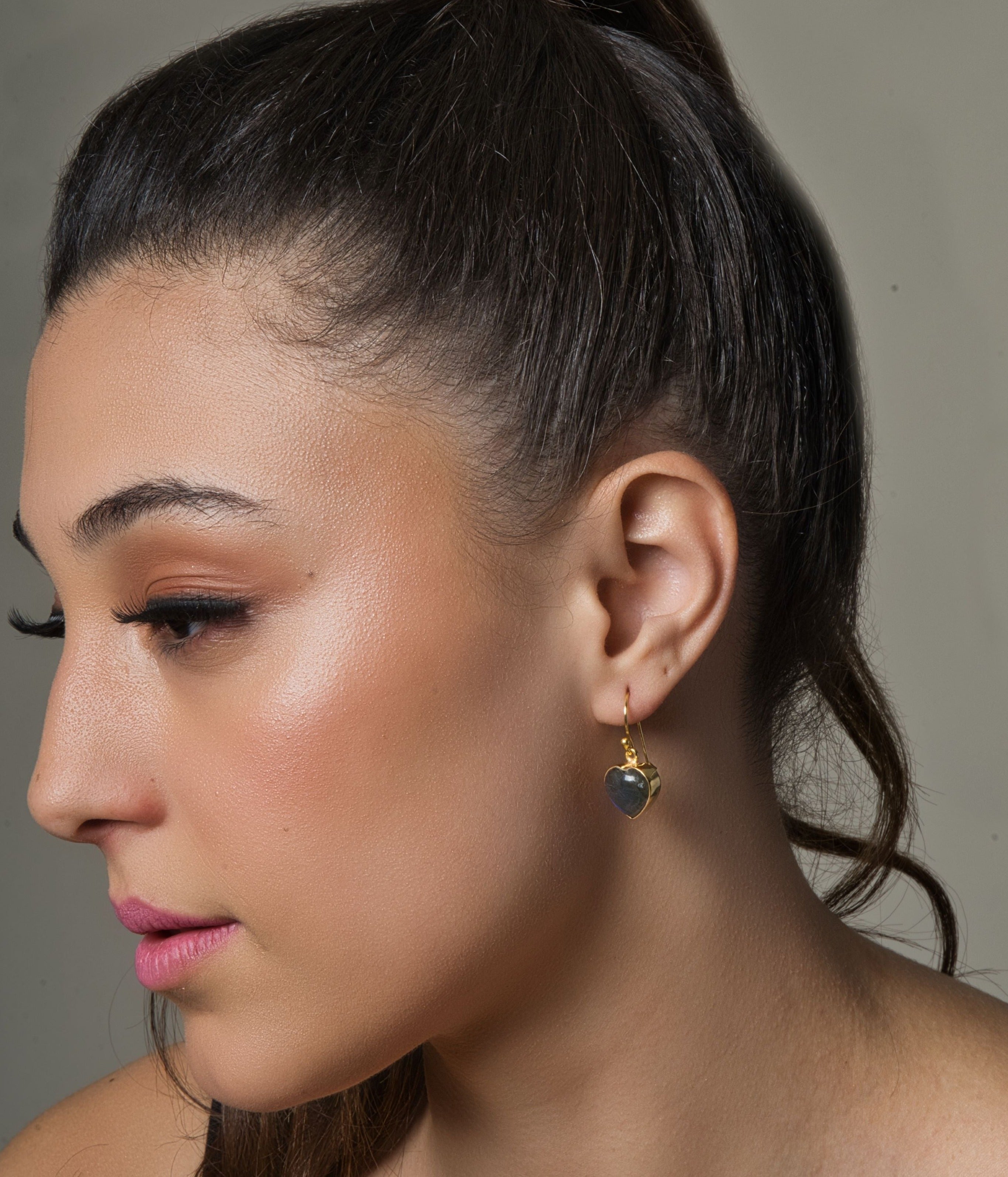 Labradorite Heart Earrings - QUEENS JEWELS