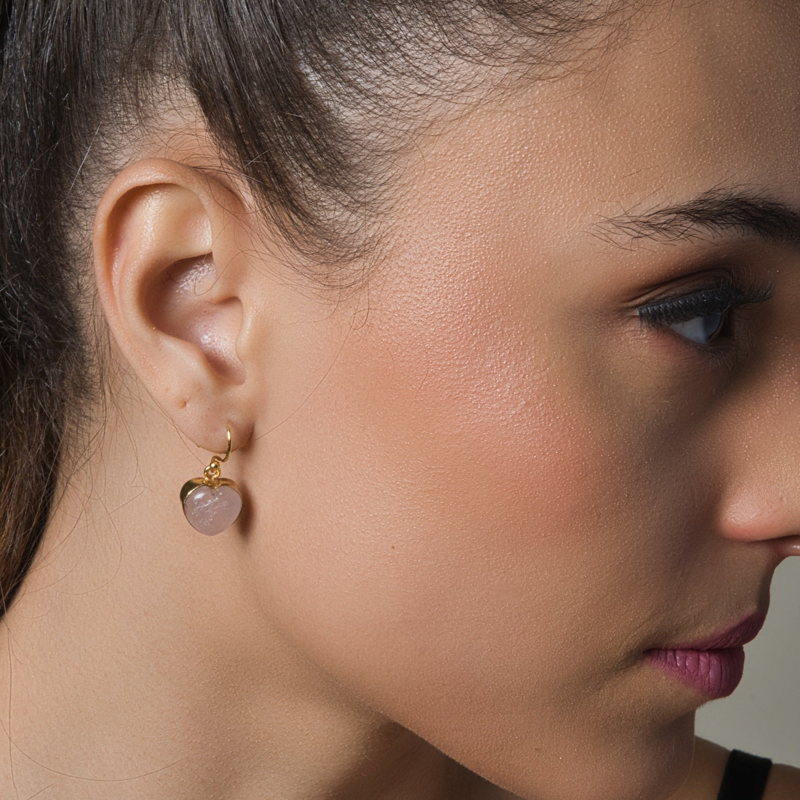 Rose Quartz Heart Earrings - QUEENS JEWELS