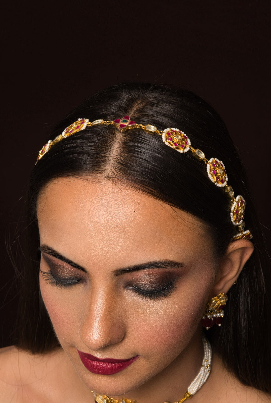 Kalki Kundan Pink And Pearl Sheeshpatti - QUEENS JEWELS