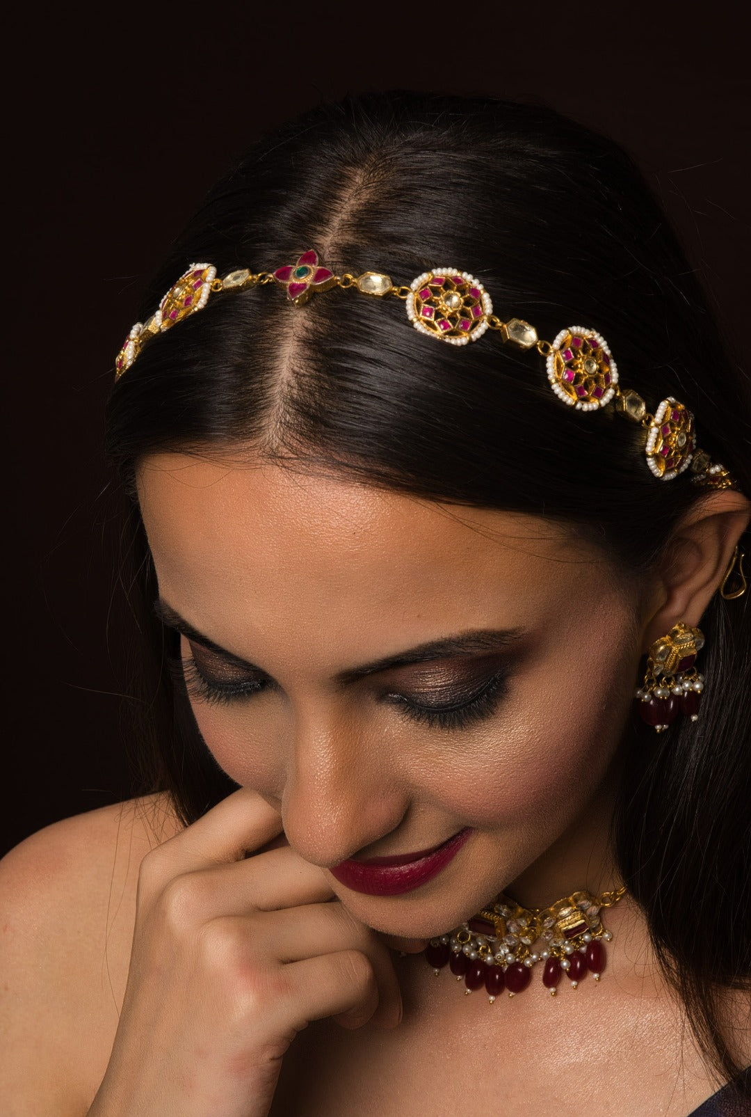 Kalki Kundan Pink And Pearl Sheeshpatti - QUEENS JEWELS