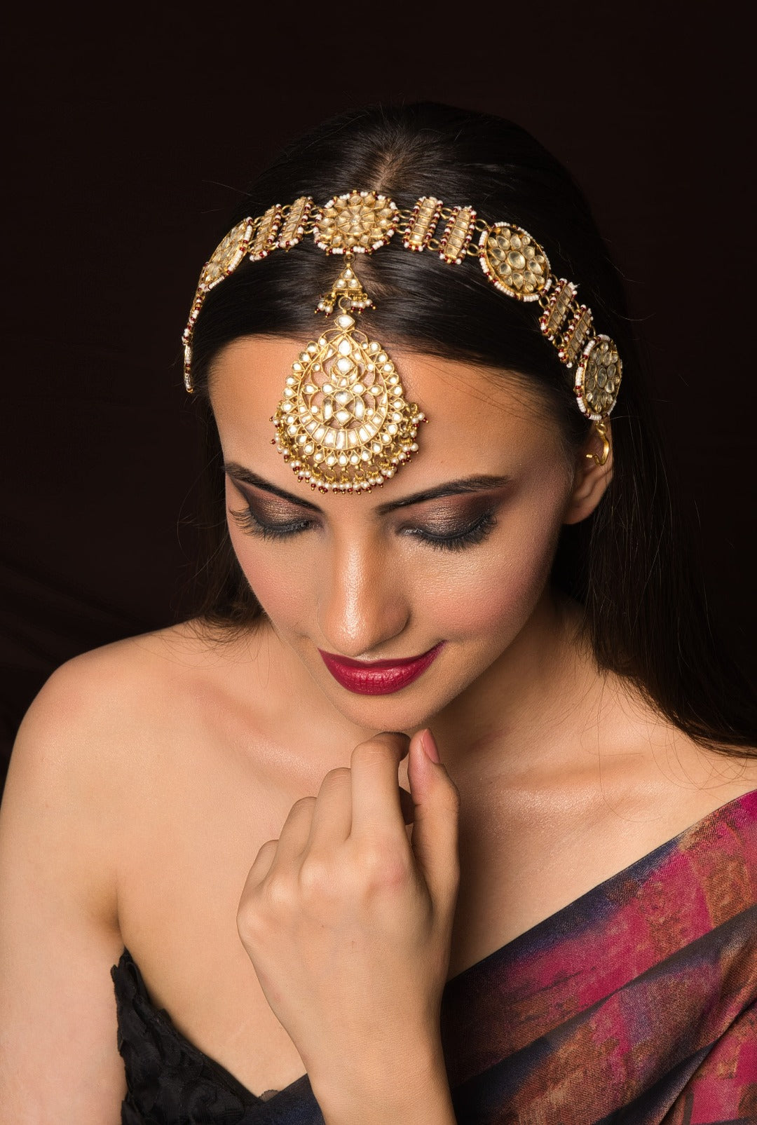 Nura Gold Plated Kundan Bridal Sheeshpatti - QUEENS JEWELS
