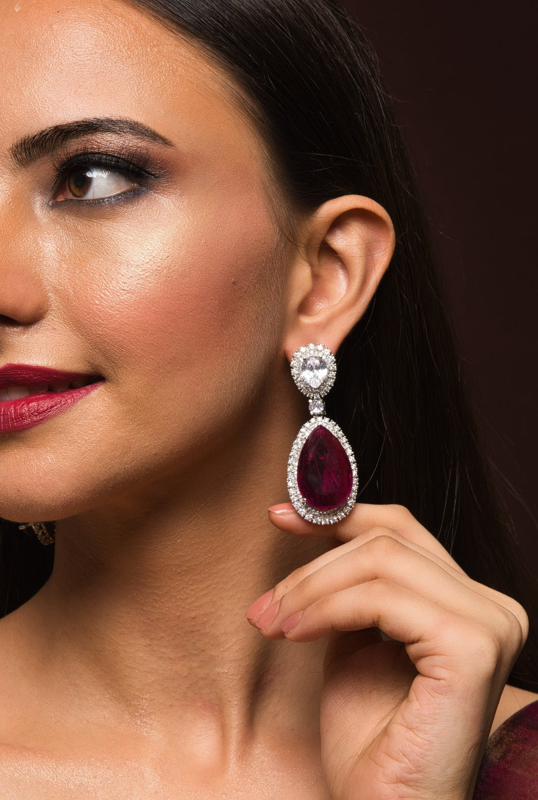 Arana Red American Diamond  Earrings - QUEENS JEWELS