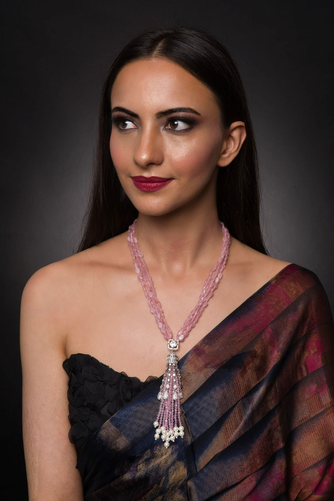 Amaya Pink Beads Tassel Necklace - QUEENS JEWELS