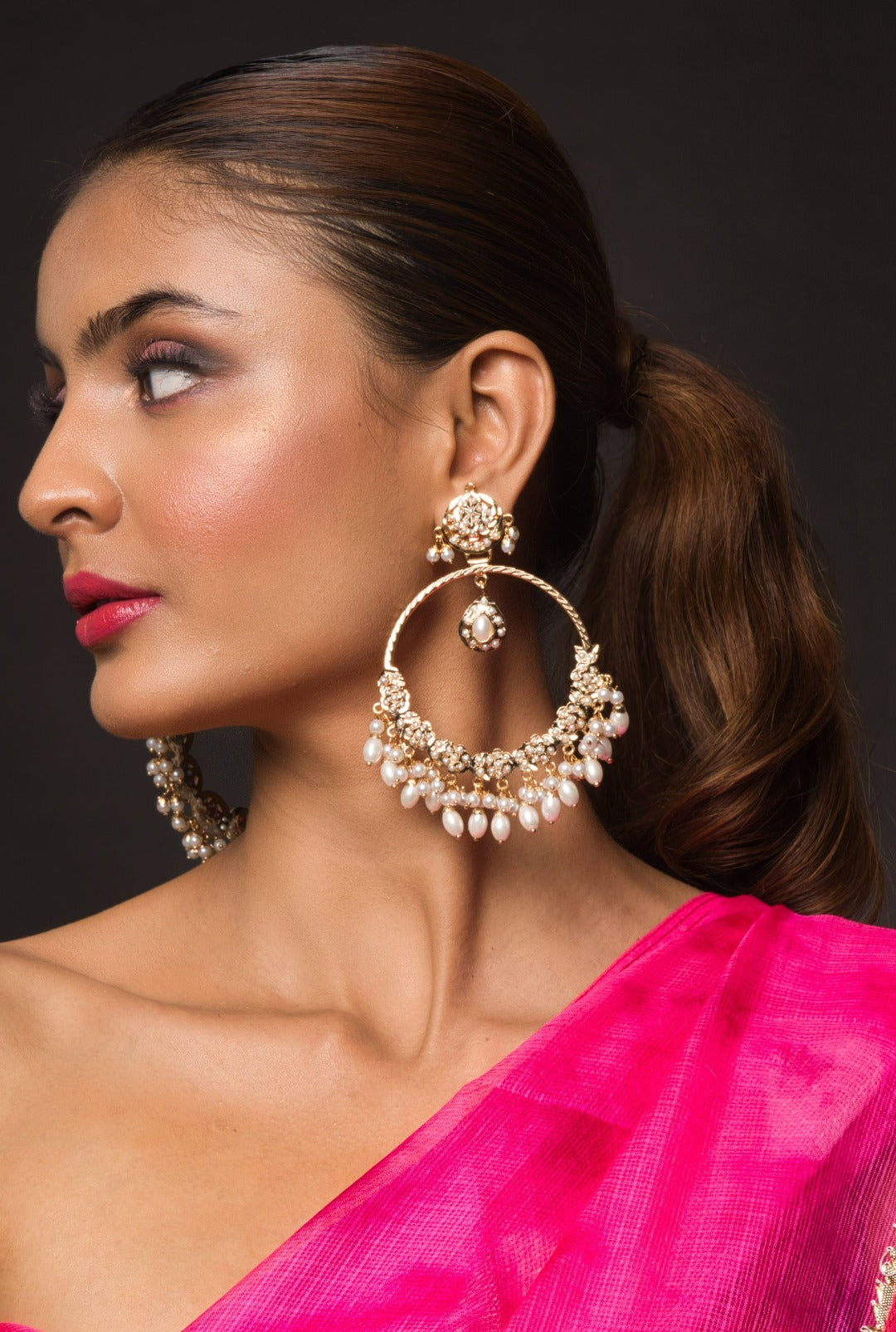Aria Hollow White Jadau Chandbali - QUEENS JEWELS