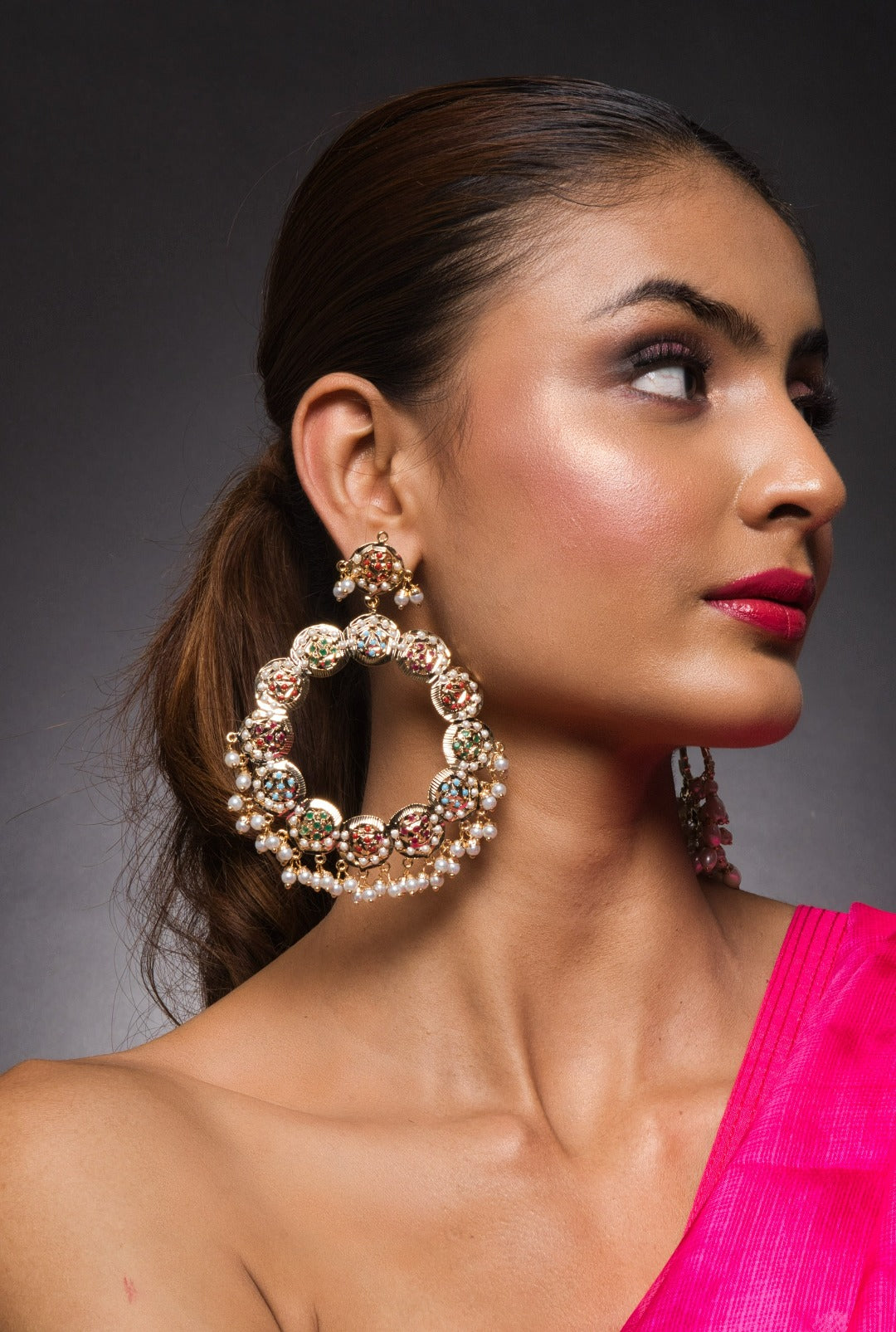 Ashna Navratan Jadau Chandbali - QUEENS JEWELS