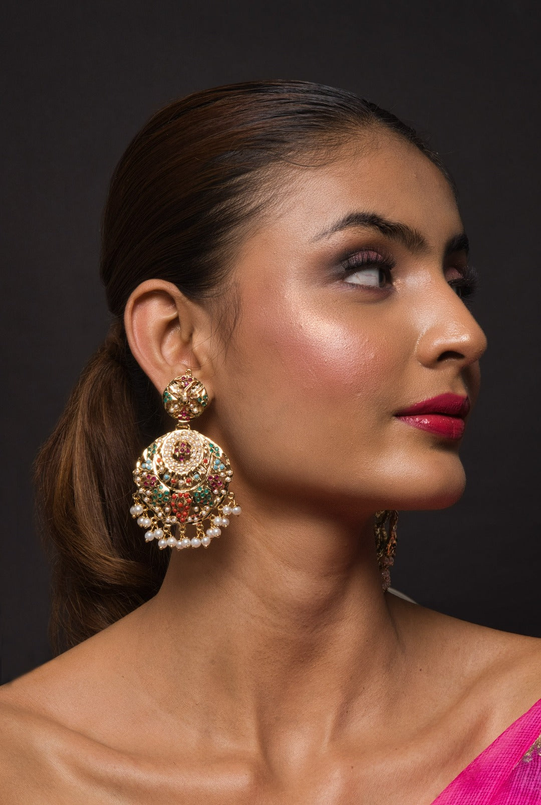 Alisha Jadau Chaandbali Earrings - QUEENS JEWELS