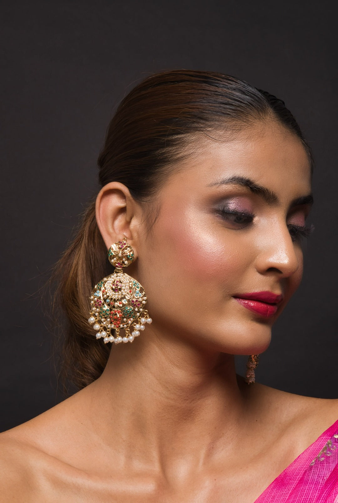 Alisha Jadau Chaandbali Earrings - QUEENS JEWELS
