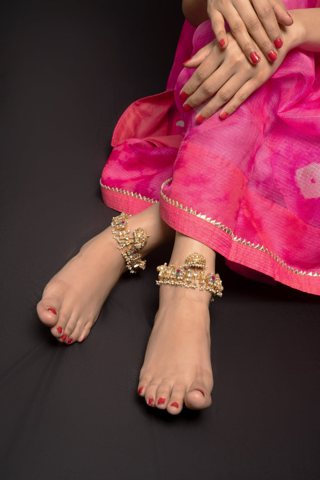 Barat Style Kundan Bridal Anklet Pair - QUEENS JEWELS
