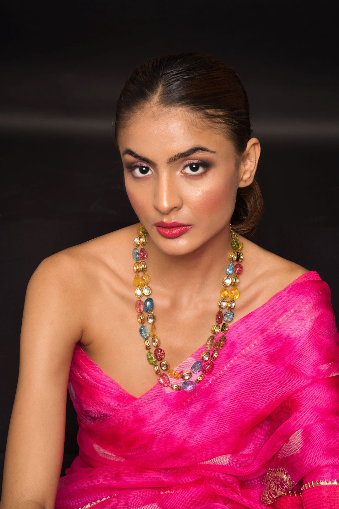 Twin Layer Navratan Kundan Necklace - QUEENS JEWELS