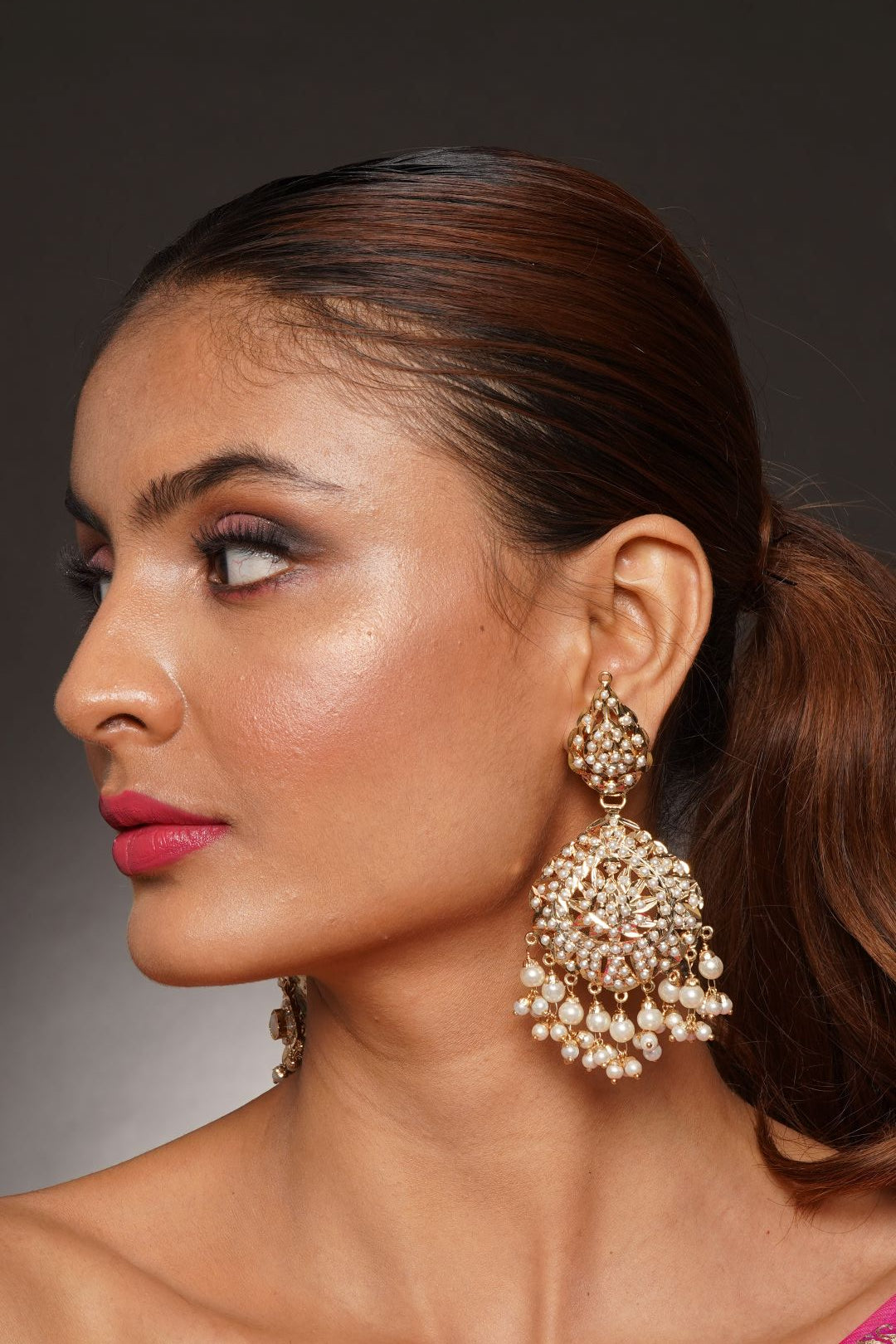 Ruhi Petal Shaped Jadau Chaandbali Earrings - QUEENS JEWELS