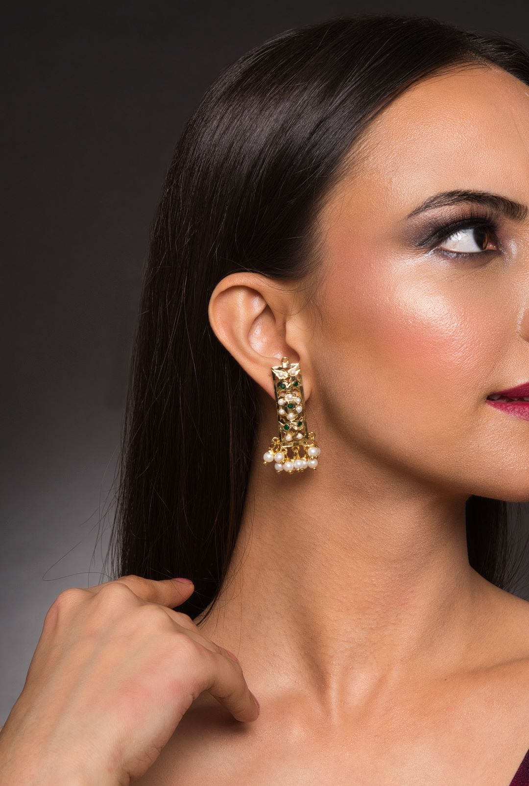 Jisha Rectangular Jadau Earrings - QUEENS JEWELS