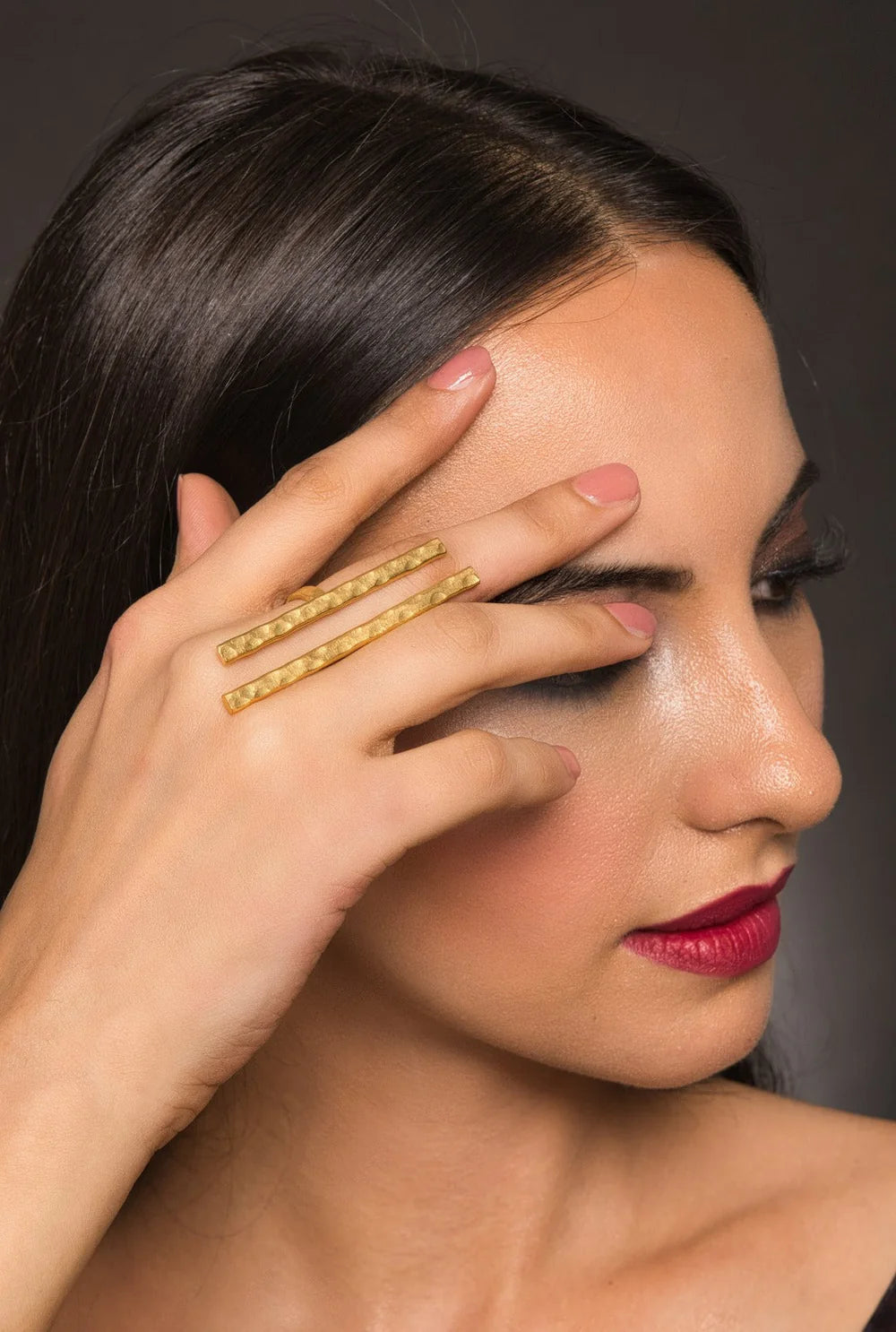 Avelen Gold Plated Ring - Hammered Texture - Adjustable - QUEENS JEWELS