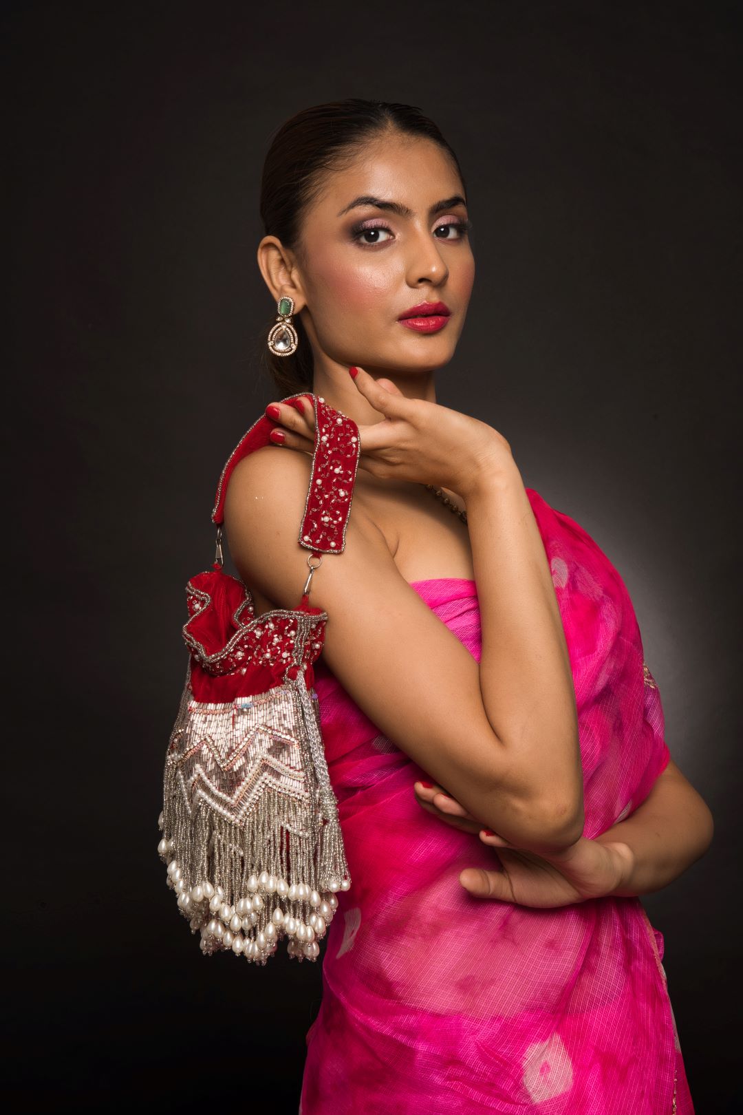 Vanya Red Embellished Bridal Potli - QUEENS JEWELS