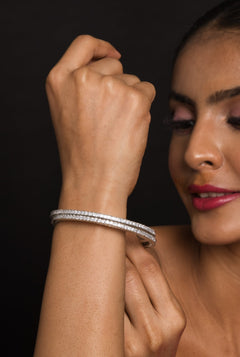 American Diamond Look Alike Bangle Pair - Silver tone - QUEENS JEWELS