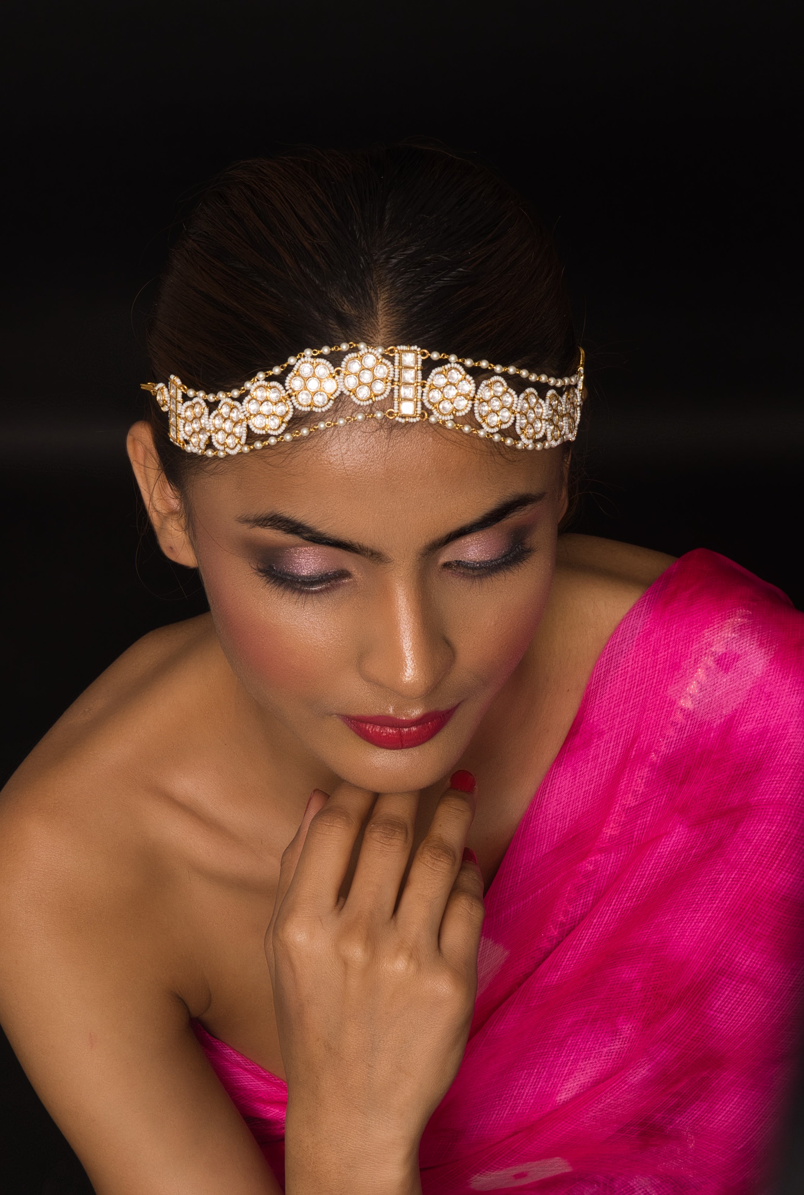 Noor Kundan Gold Plated Pearl Bridal Sheeshpatti - QUEENS JEWELS