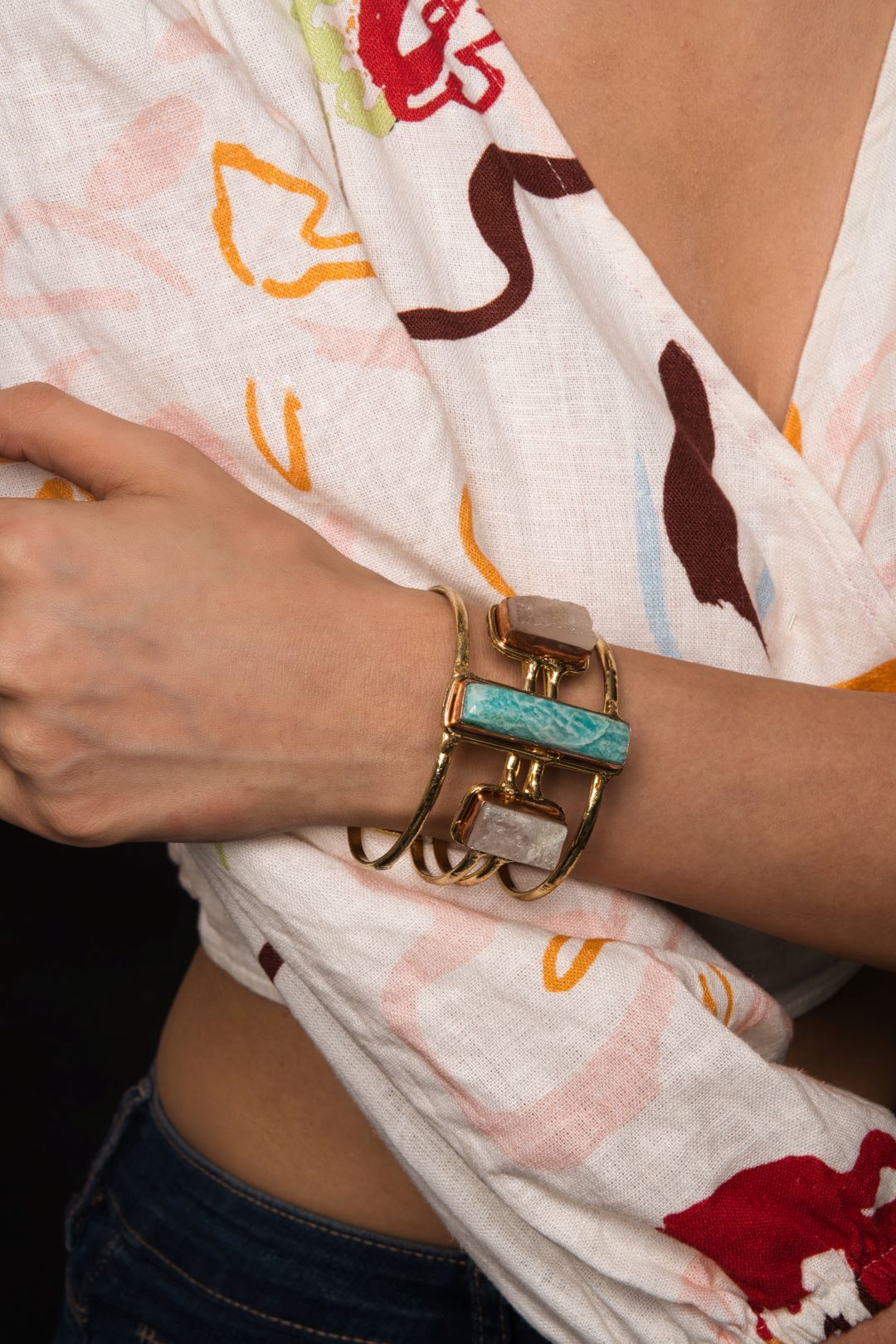 Eliza Three Stone Gold Plated Bracelet - QUEENS JEWELS