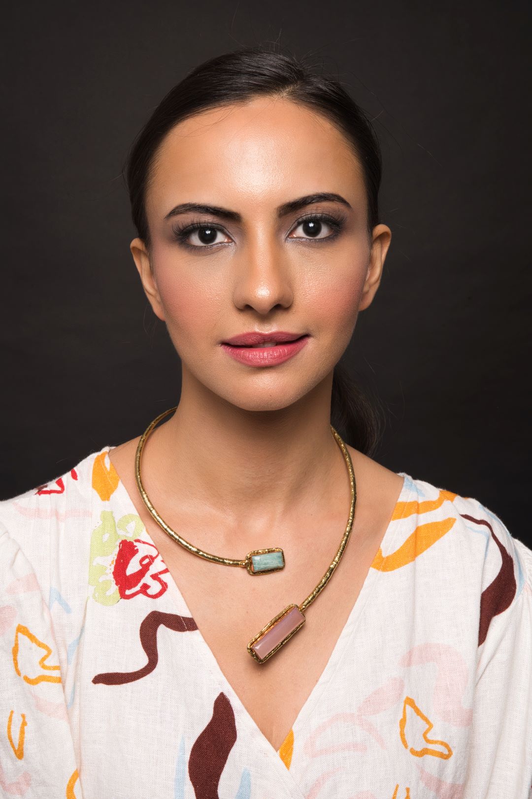 Gold Plated Pink Amazonite Jaspar Necklace - Adjustable - QUEENS JEWELS