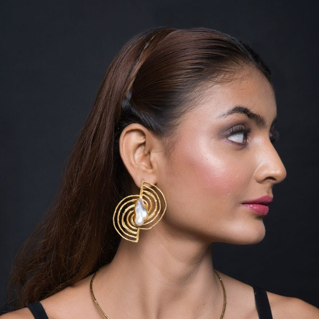 Irdis Two Halves Pearl Danglers - QUEENS JEWELS