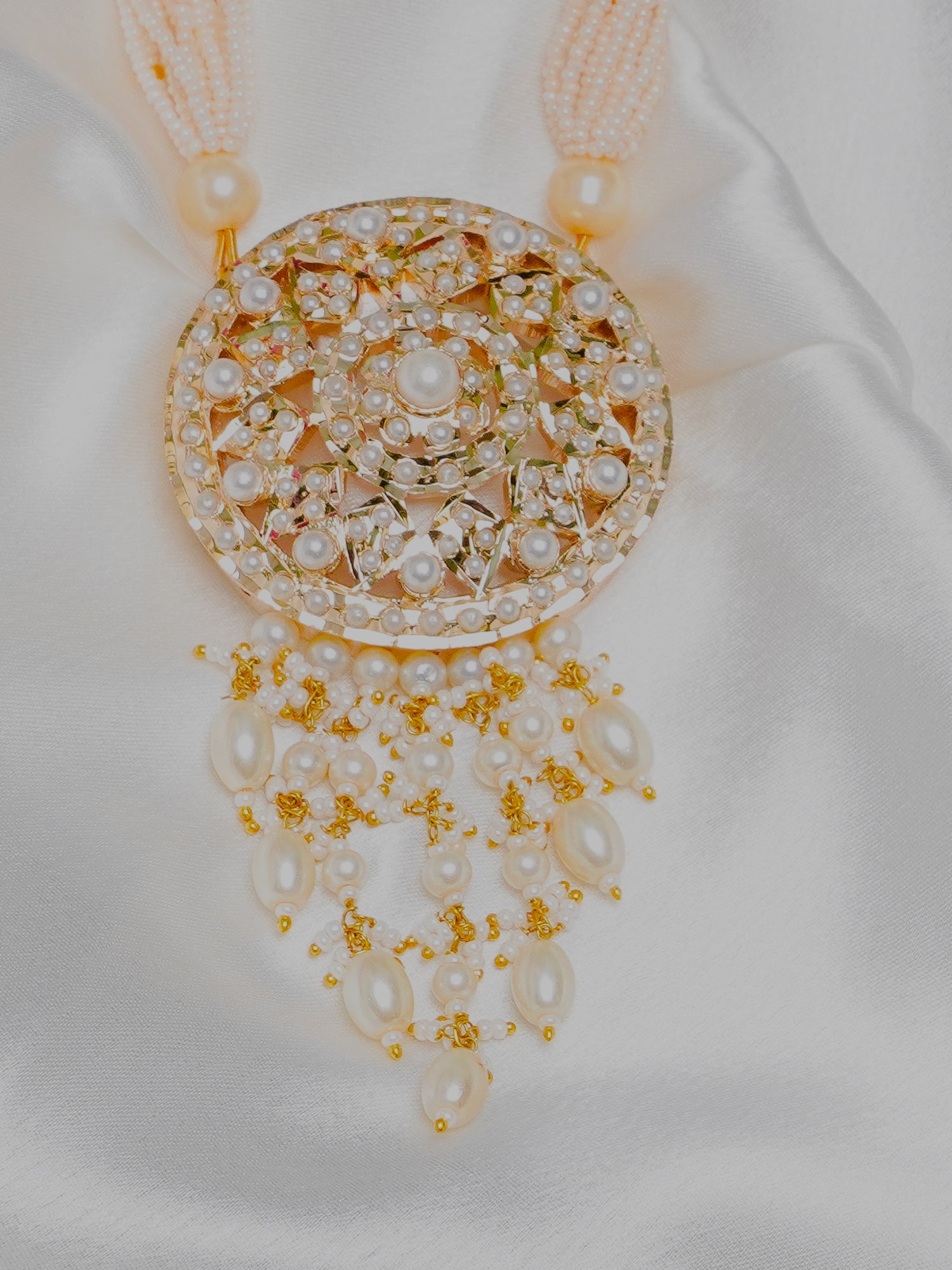 Jadau Round Disc with Pearl Drop Pendant Necklace - QUEENS JEWELS