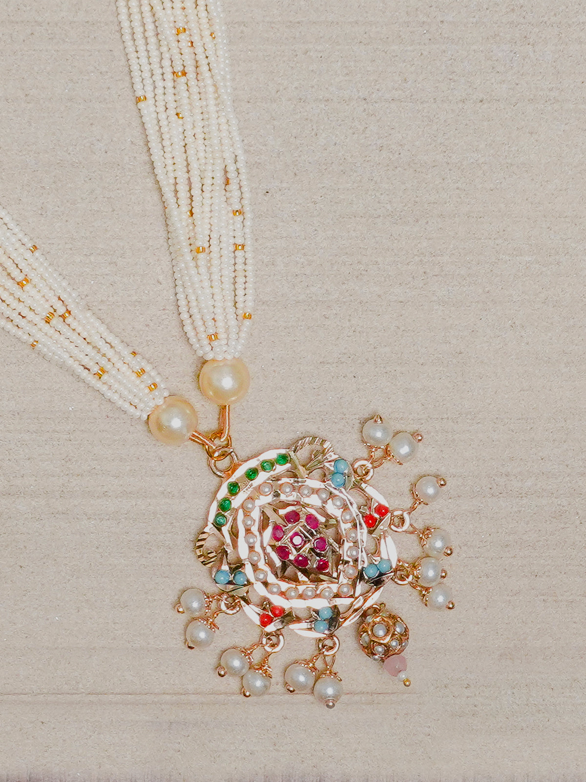 Jadau Navratan Small Pendant Necklace - QUEENS JEWELS