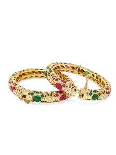 Bridal Heritage Jadau Bangle Pair- Multicolor - QUEENS JEWELS