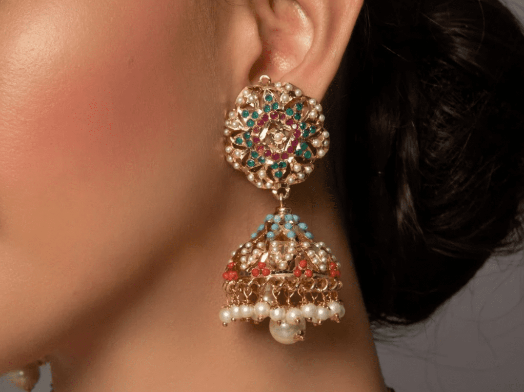Traditional Bridal Jadau Jhumki Earrings - QUEENS JEWELS