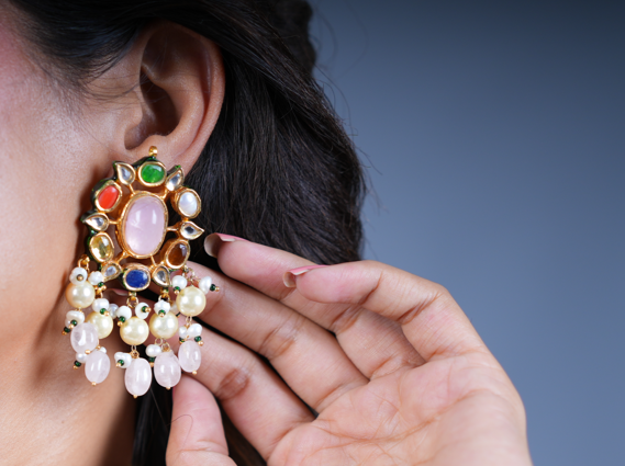 Opulent Navratan Kundan Choker set - with Earrings - QUEENS JEWELS