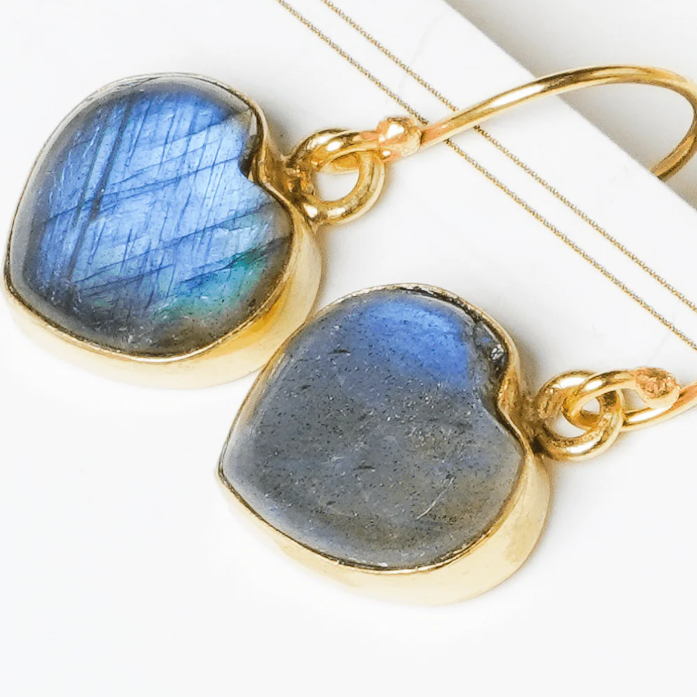 Labradorite Heart Earrings - QUEENS JEWELS