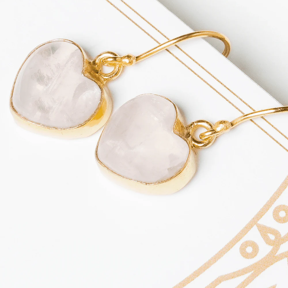 Rose Quartz Heart Earrings - QUEENS JEWELS