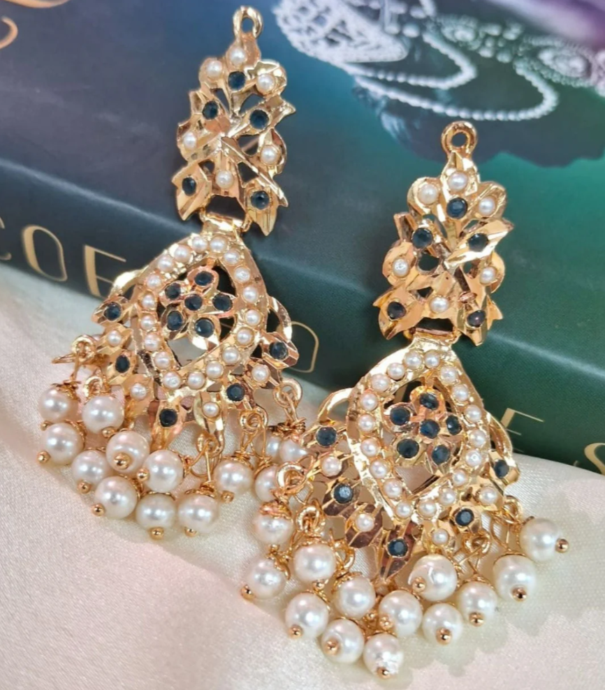 Anya Jadau Earrings - Dark Blue - QUEENS JEWELS
