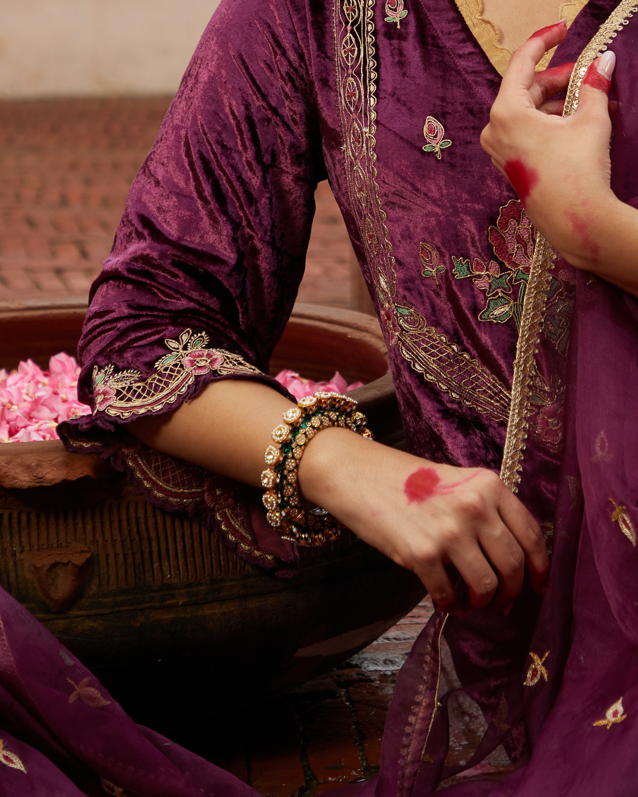 Zoha Gold Plated Jadau Openable Navratan Pacheli Bangle - QUEENS JEWELS